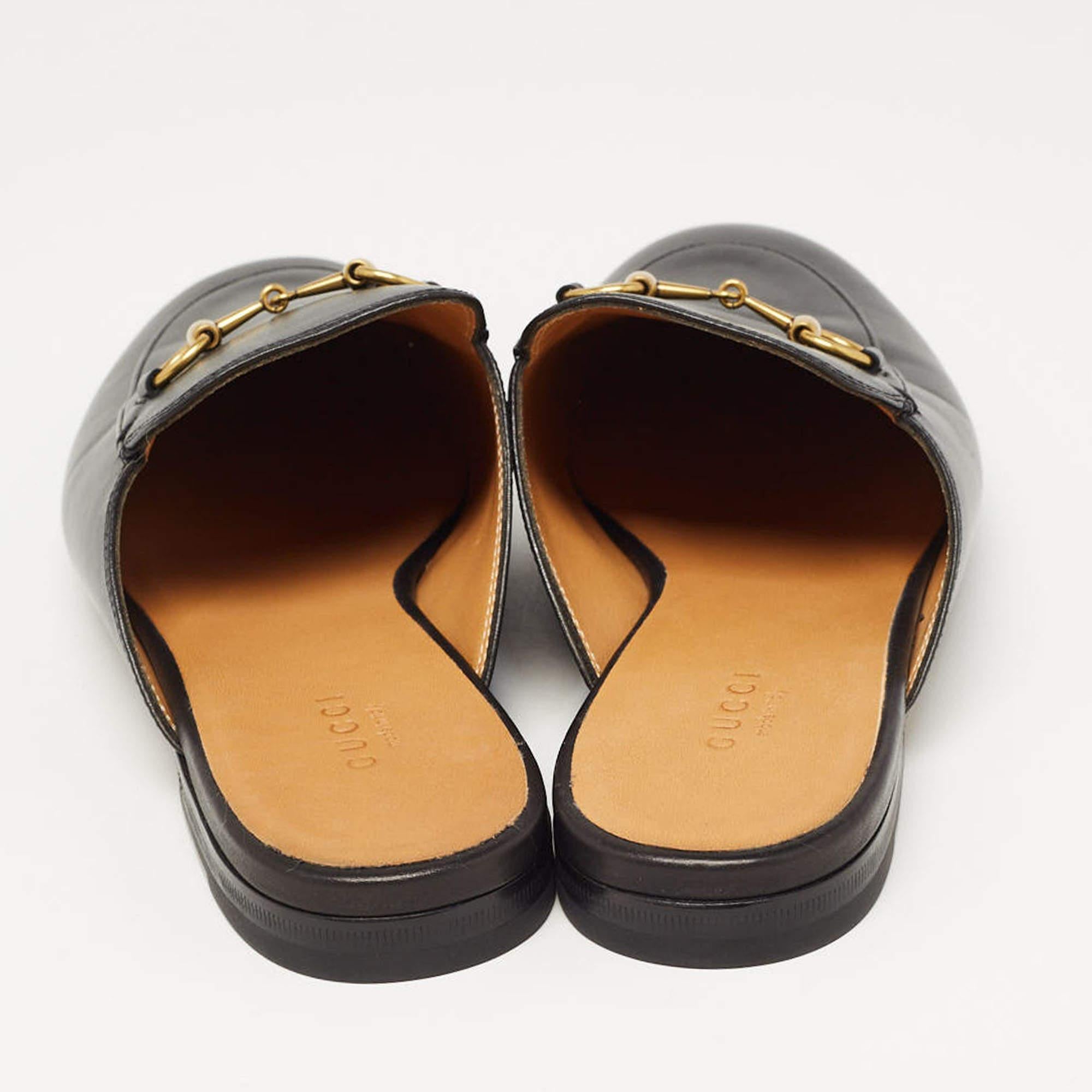 Gucci Black Leather Princetown Flat Mules Size 40 2