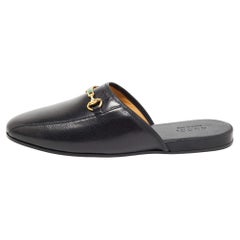 Used Gucci Black Leather Princetown Horsebit Flat Mules Size 41