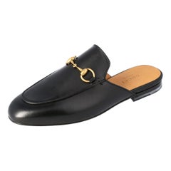 Gucci Black Leather Princetown Horsebit Mules Size 35.5