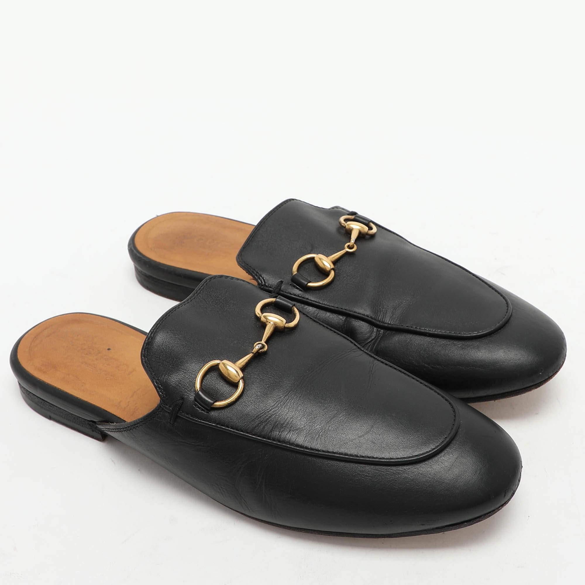 Women's Gucci Black Leather Princetown Horsebit Mules Size 36.5