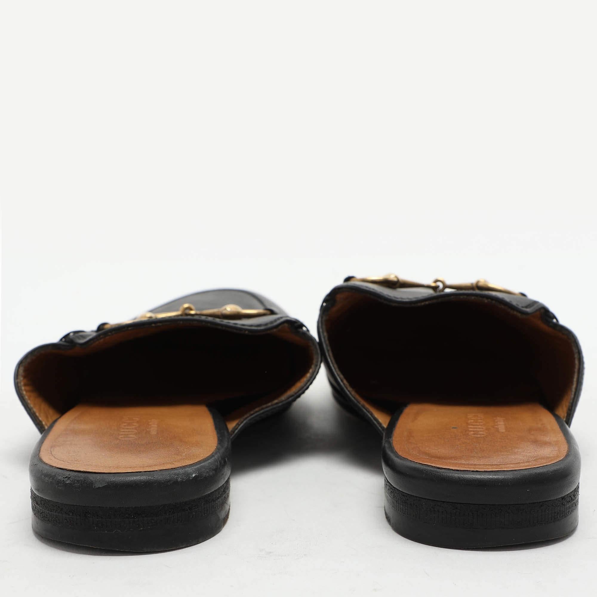 Gucci Black Leather Princetown Horsebit Mules Size 36.5 1