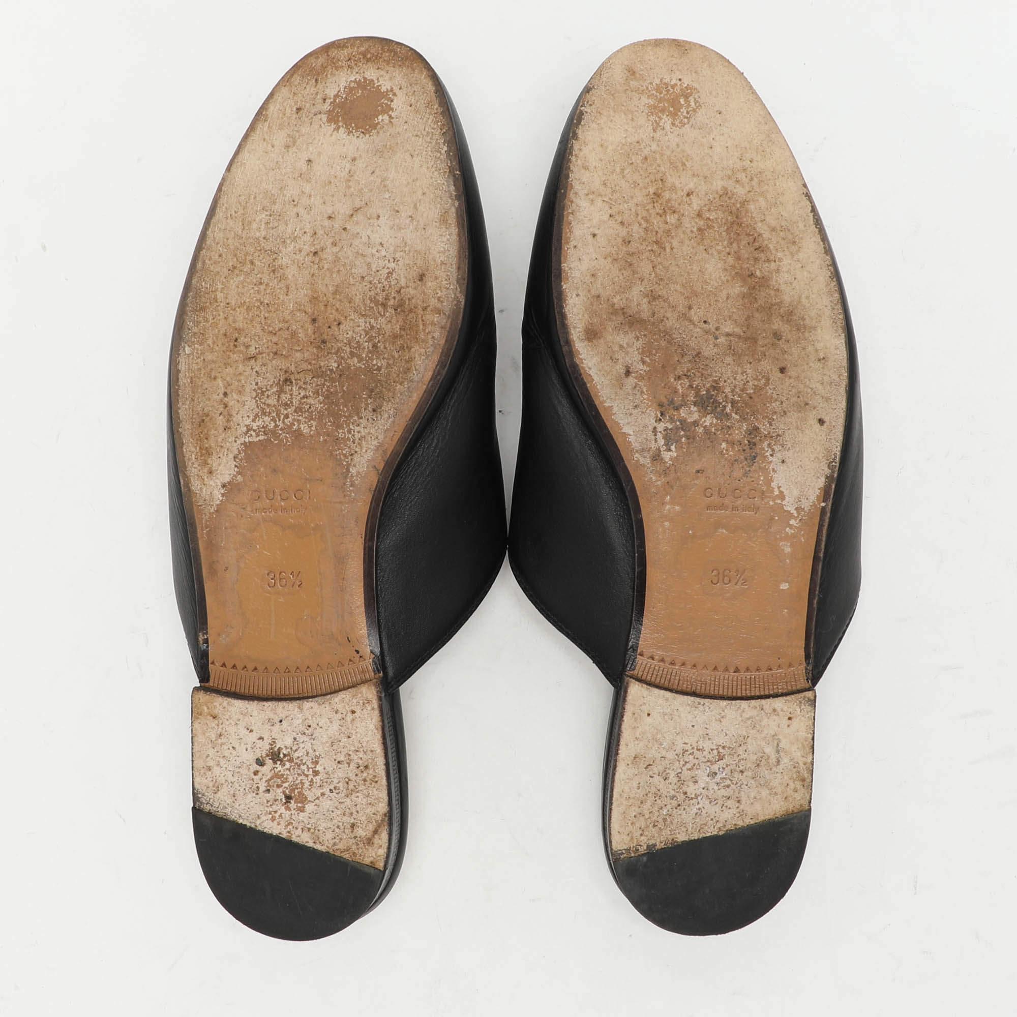 Gucci Black Leather Princetown Horsebit Mules Size 36.5 2