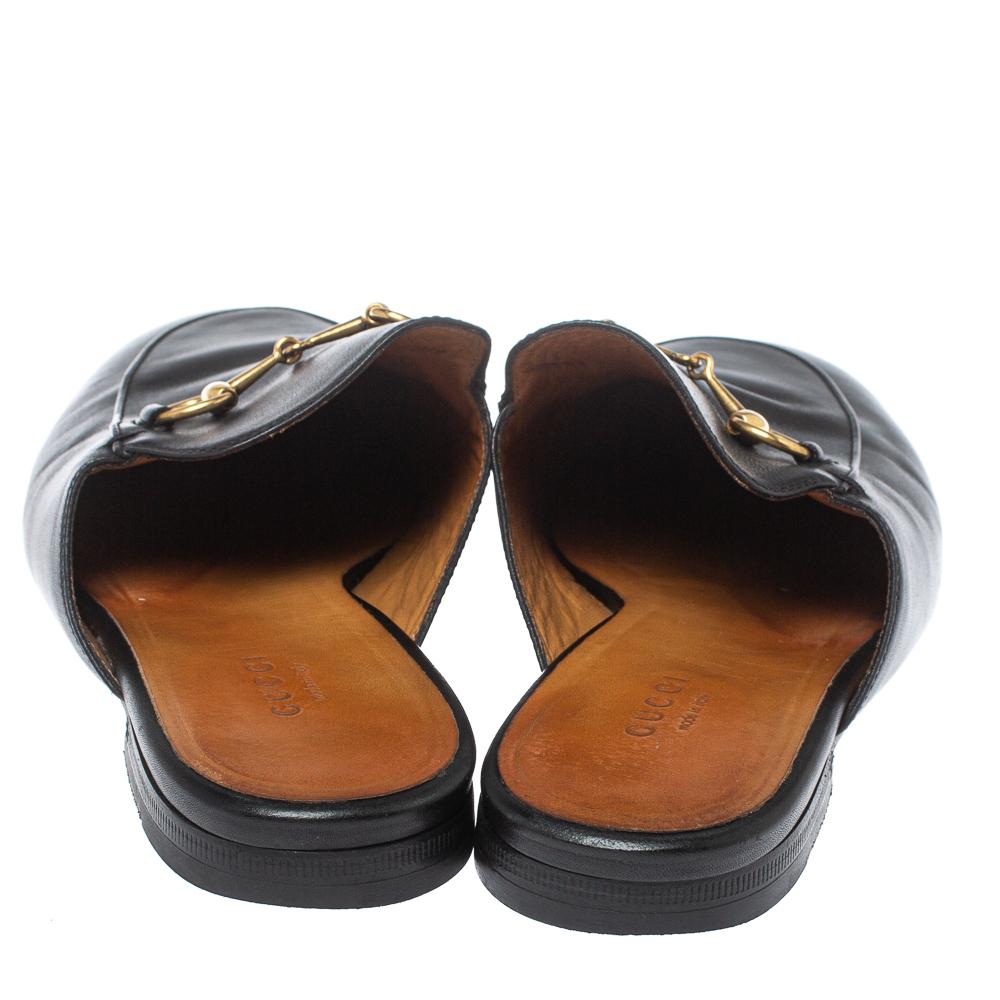 Gucci Black Leather Princetown Horsebit Mules Size 38.5 In Good Condition In Dubai, Al Qouz 2