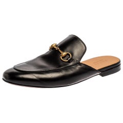 Used Gucci Black Leather Princetown Horsebit Mules Size 43