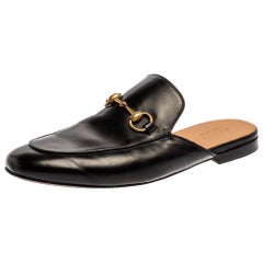 Gucci Black Leather Princetown Horsebit Mules Size 43