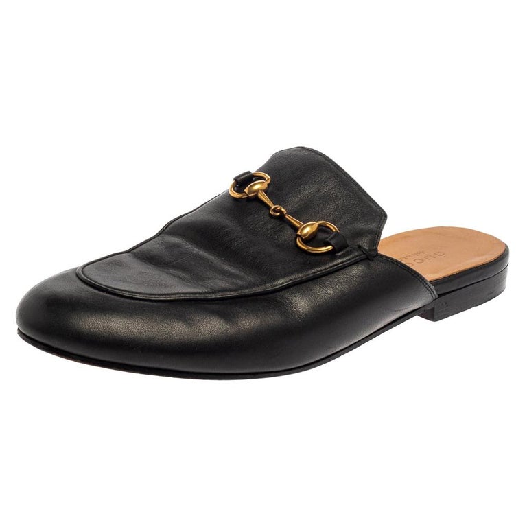 Gucci Black Leather Princetown Horsebit Slip On Mules Size 39 at 1stDibs