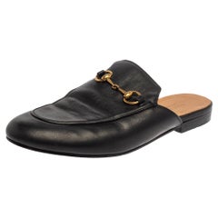 Used Gucci Black Leather Princetown Horsebit Slip On Mules Size 39