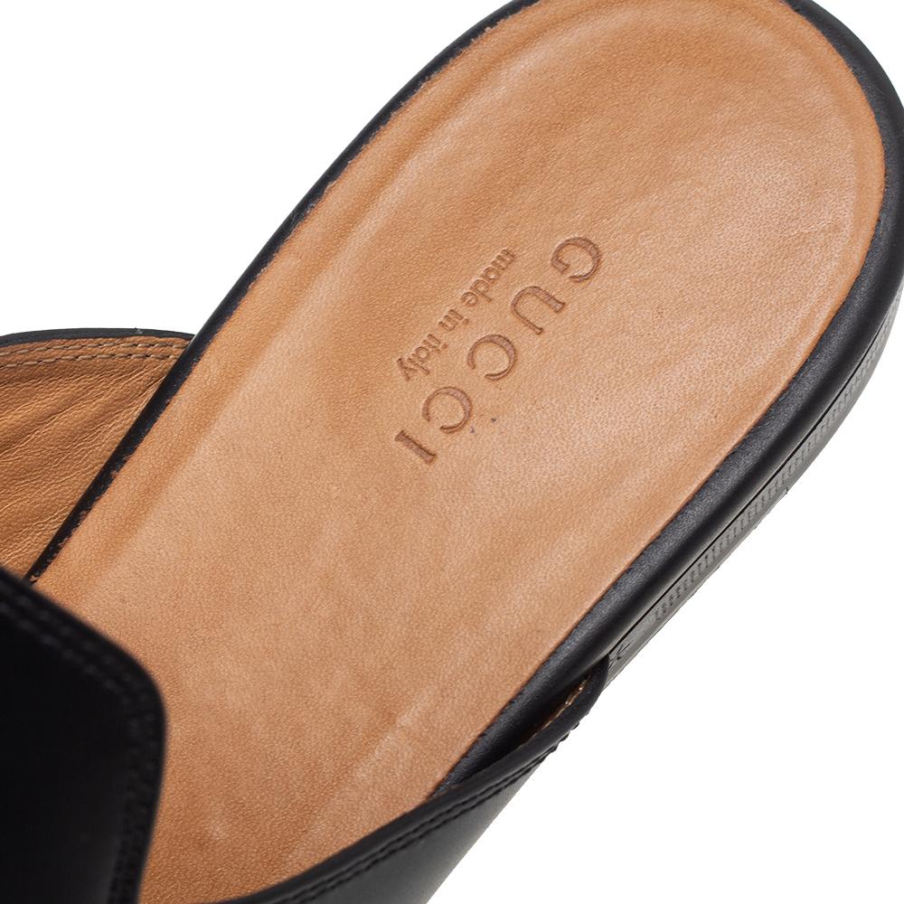Gucci Black Leather Princetown Mule Sandals Size 40.5 In Good Condition In Dubai, Al Qouz 2