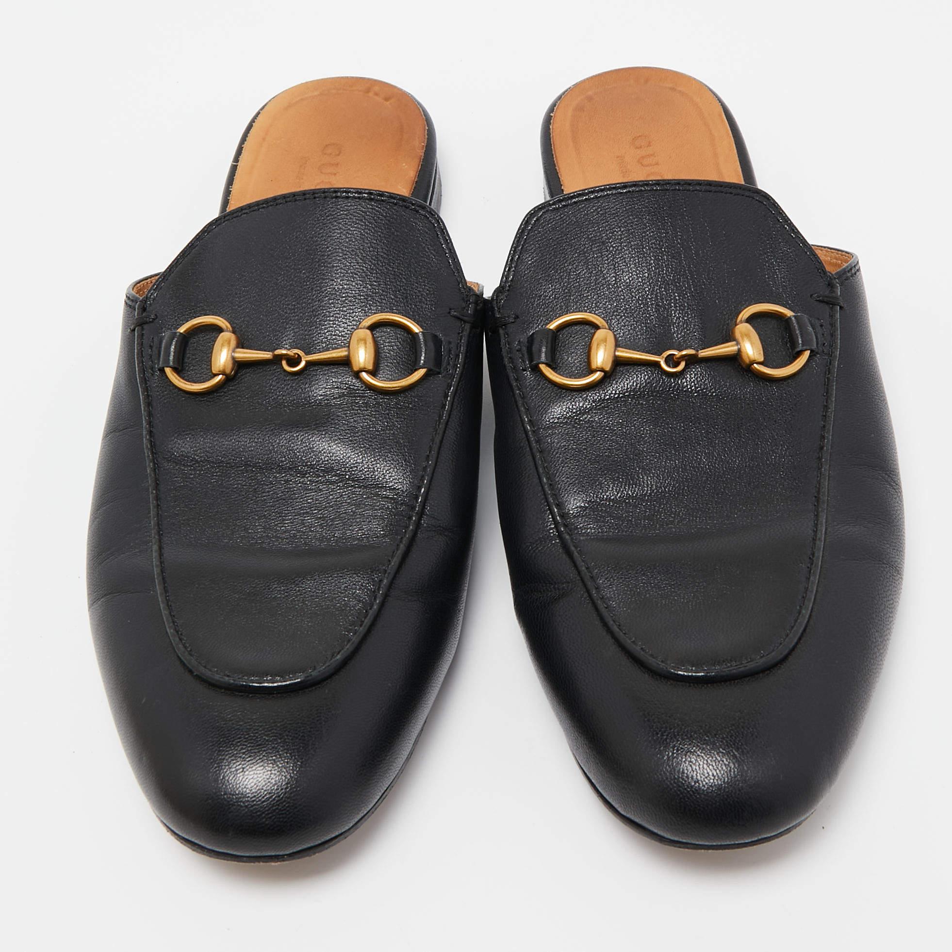 Gucci Black Leather Princetown Mules Size 36 In Good Condition In Dubai, Al Qouz 2