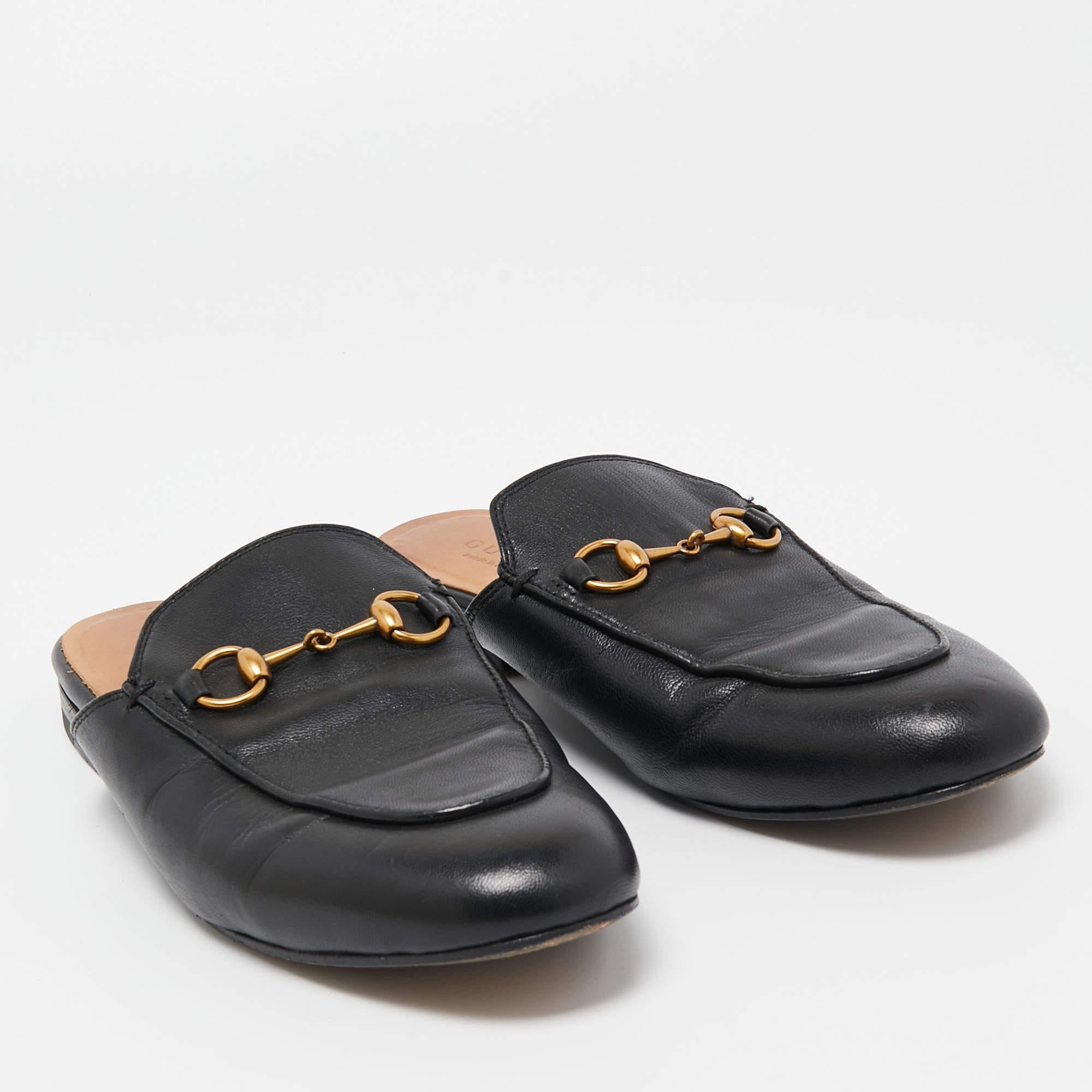 Women's Gucci Black Leather Princetown Mules Size 36