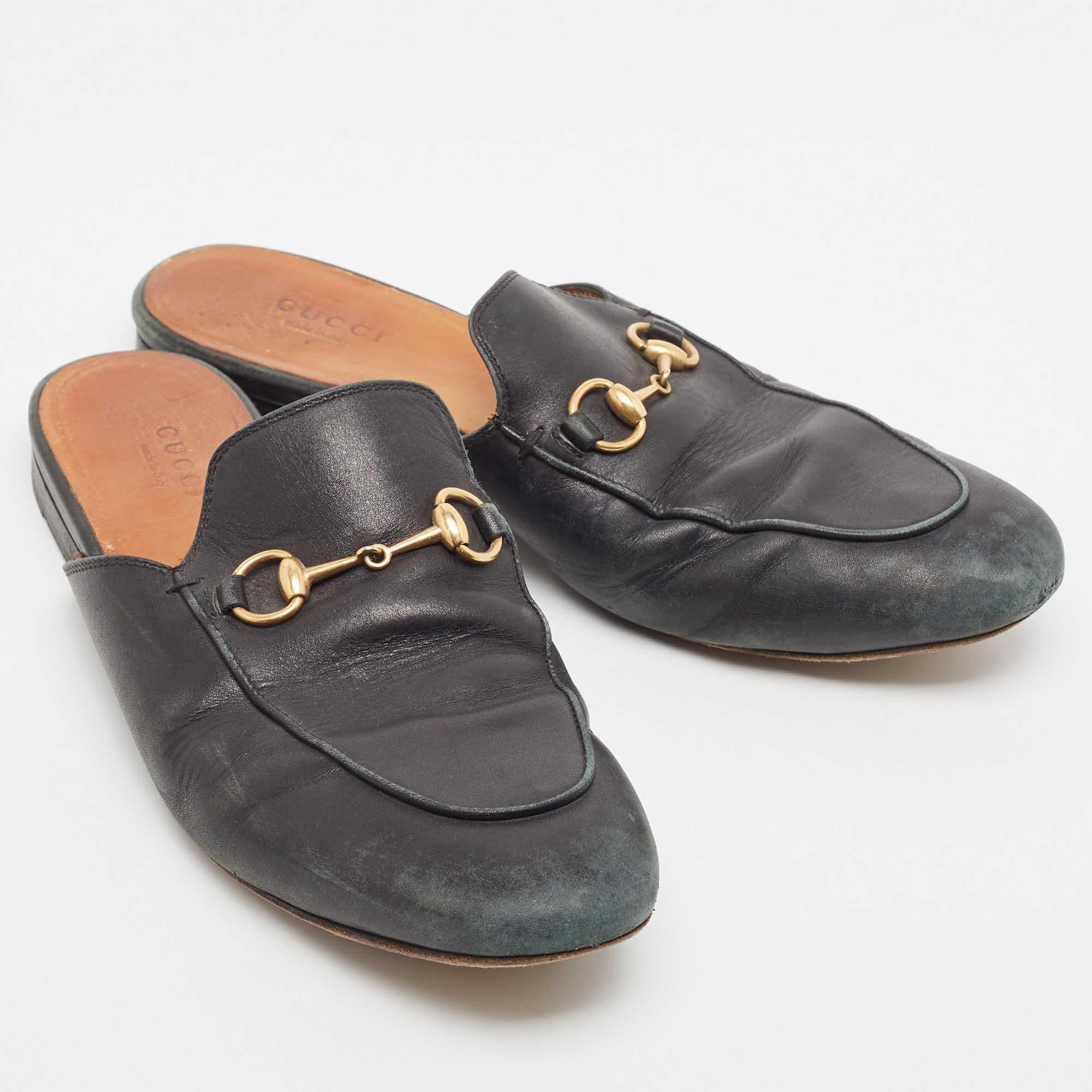 Gucci Black Leather Princetown Mules Size 38.5 a In Fair Condition For Sale In Dubai, Al Qouz 2