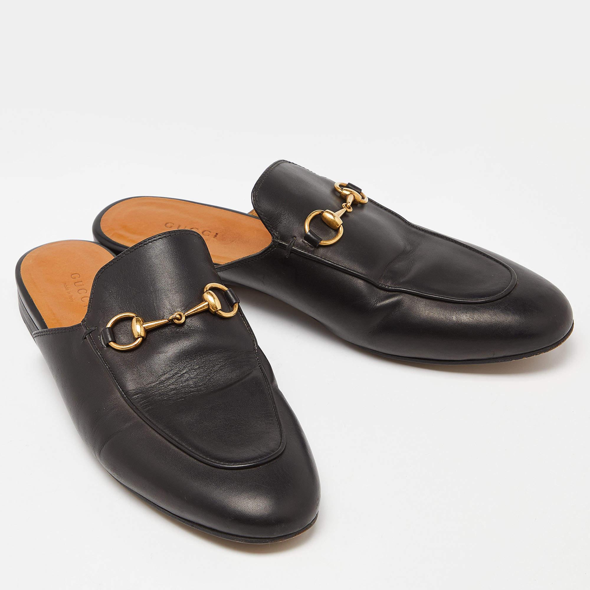 Gucci Black Leather Princetown Mules Size 39 In Good Condition In Dubai, Al Qouz 2