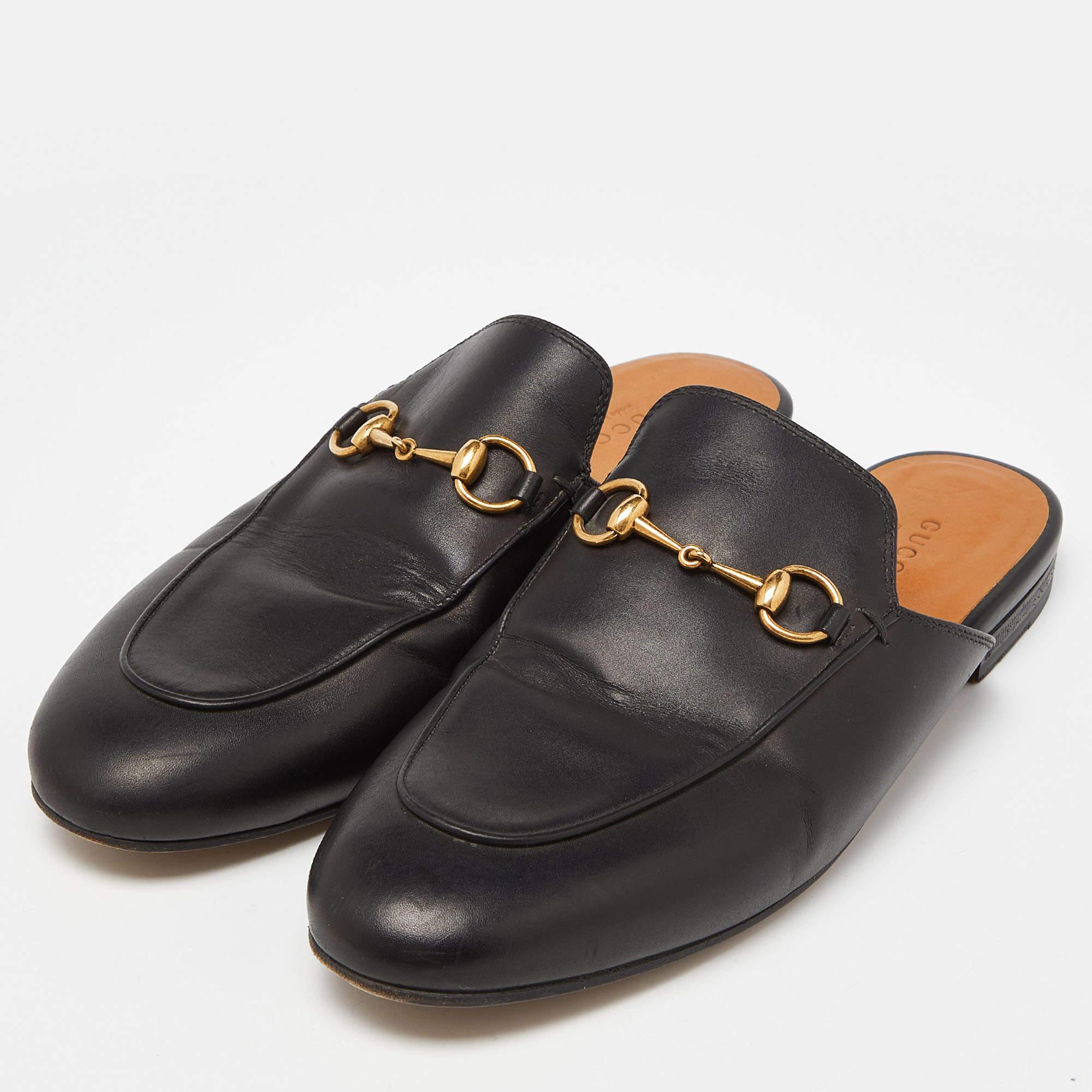 Gucci Black Leather Princetown Mules Size 39 4