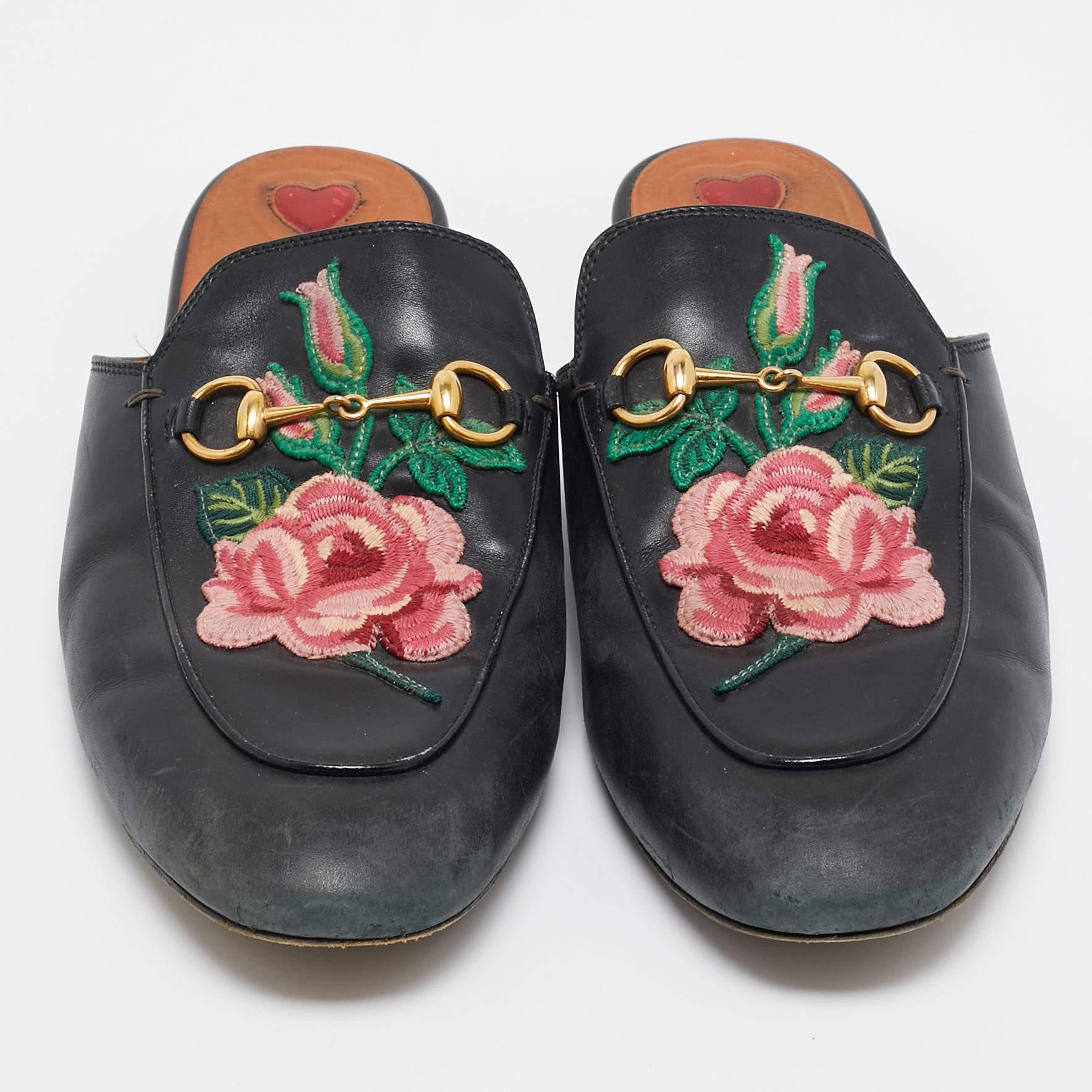 Gucci Black Leather Princetown Mules Size 40 In Fair Condition In Dubai, Al Qouz 2