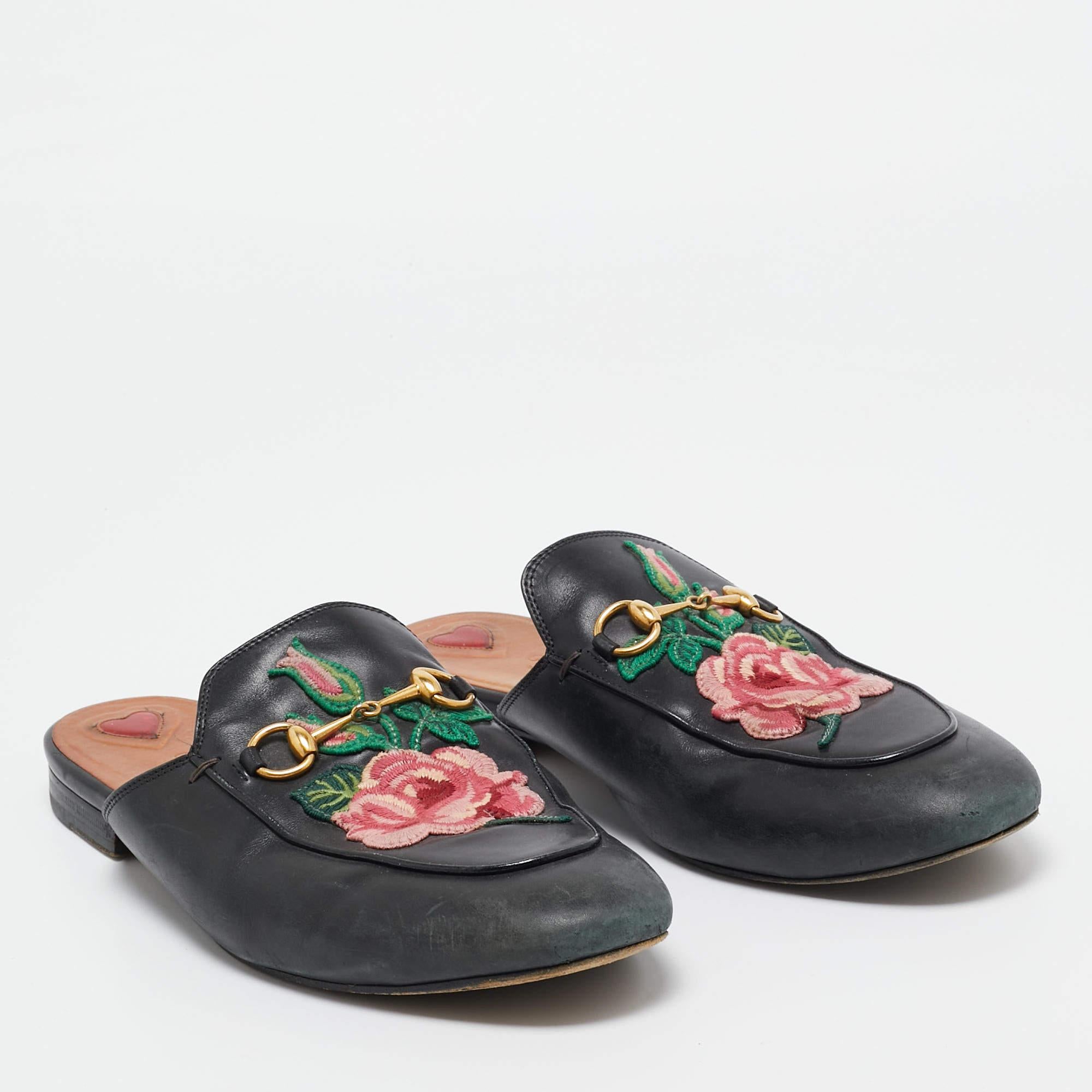Women's Gucci Black Leather Princetown Mules Size 40