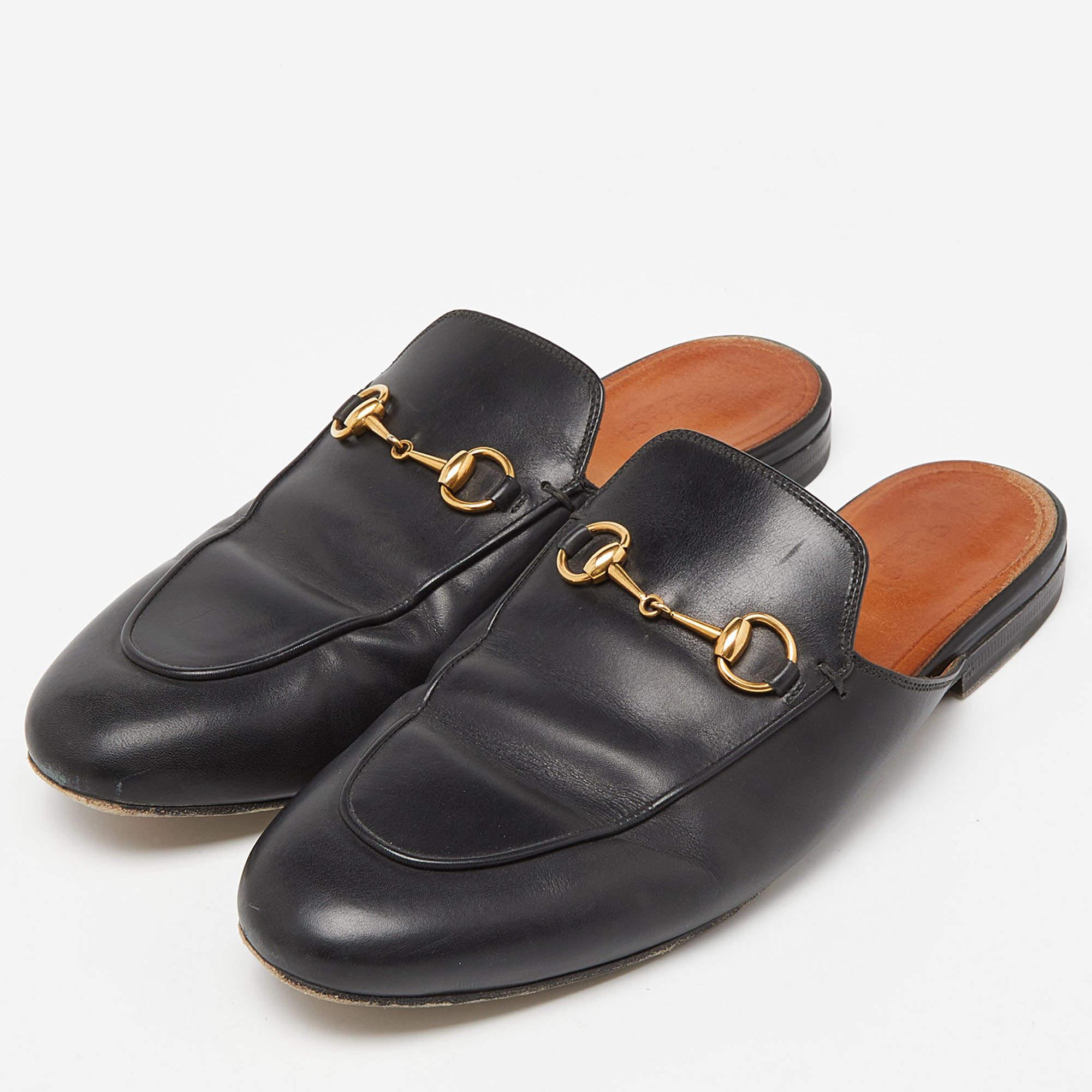 Gucci Black Leather Princetown Mules Size 40 1