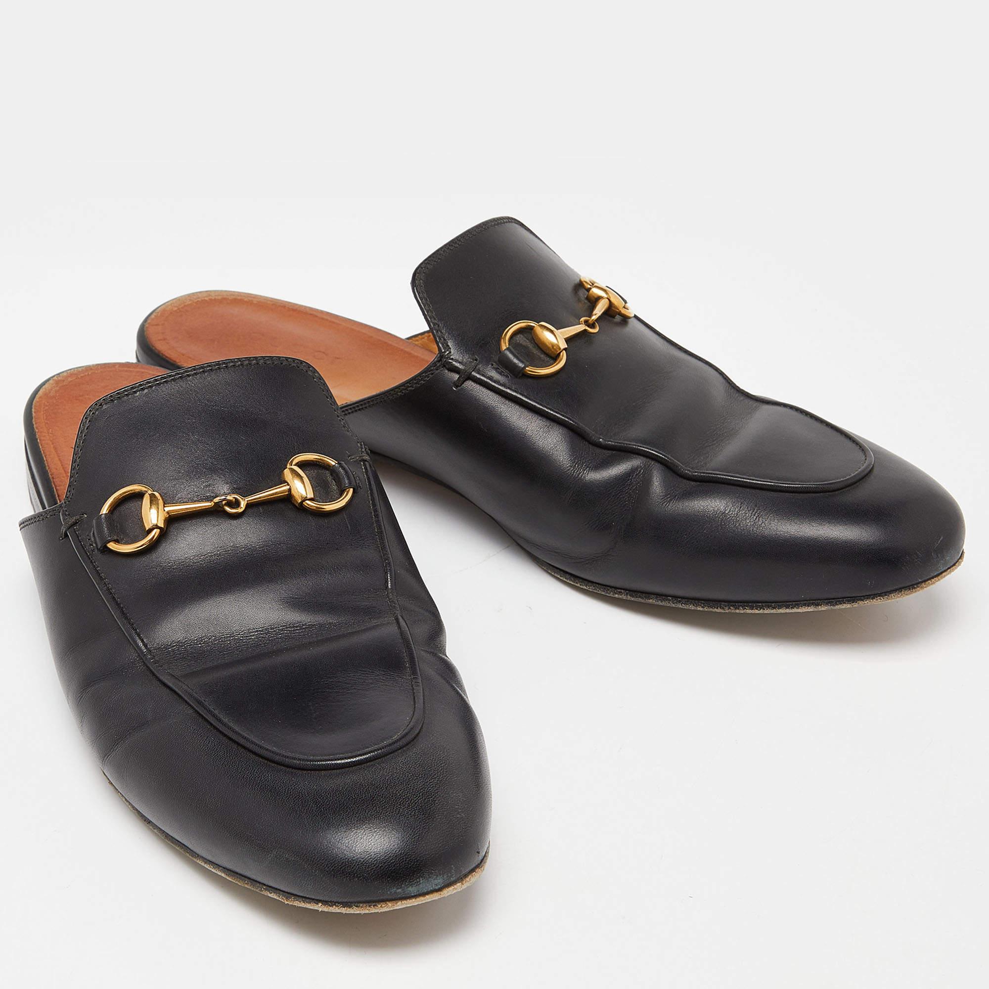 Gucci Black Leather Princetown Mules Size 40 4
