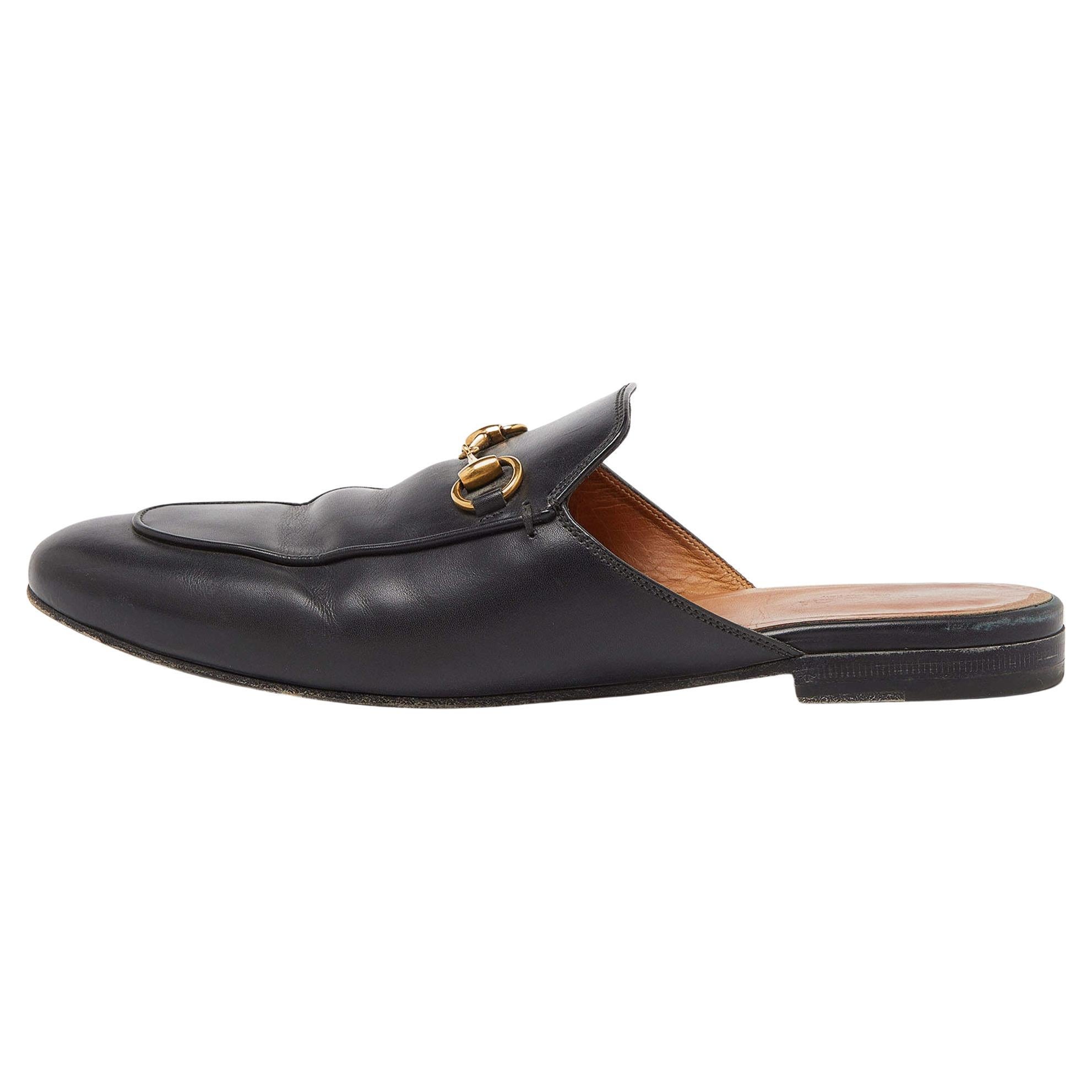 Gucci Black Leather Princetown Mules Size 40 For Sale