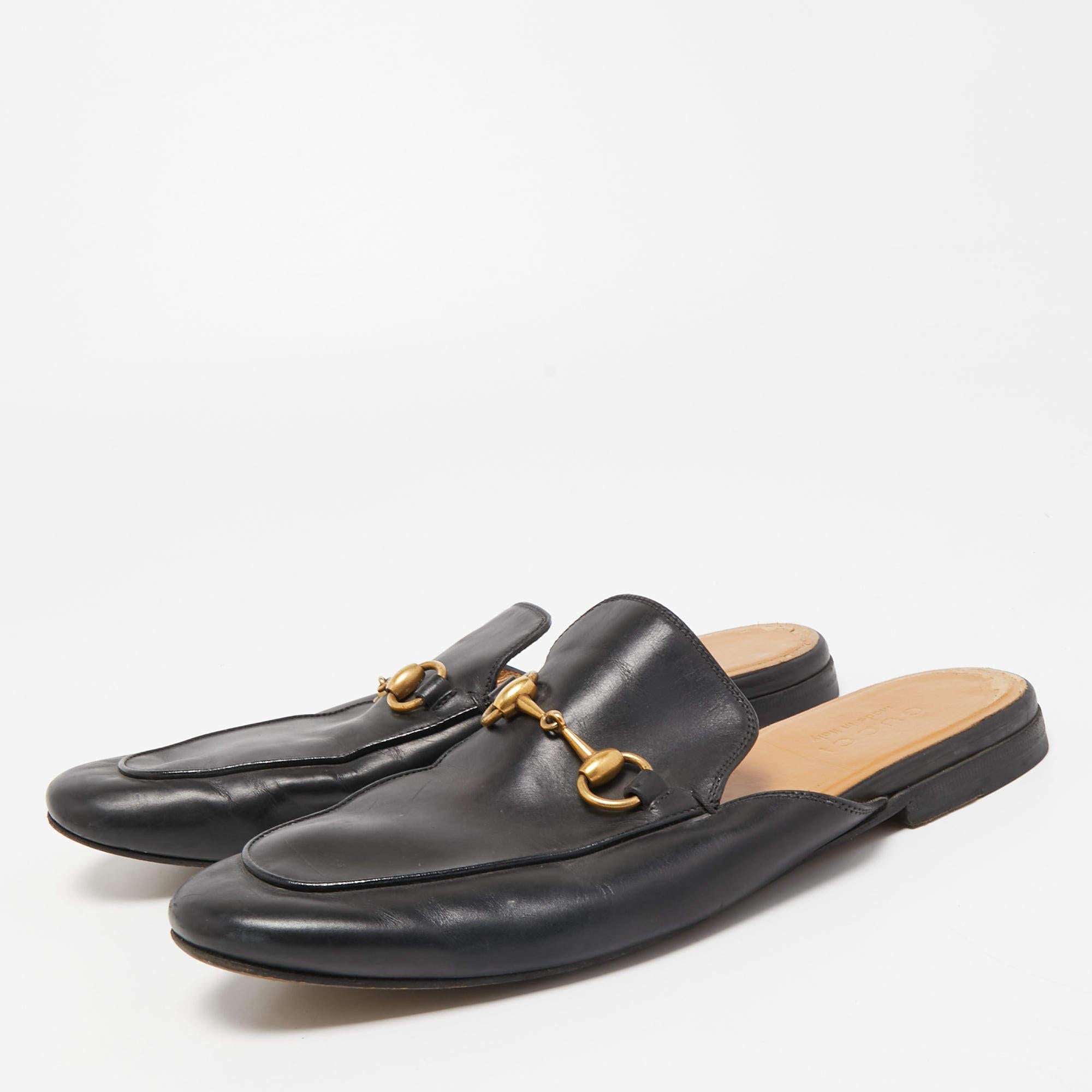 Men's Gucci Black Leather Princetown Mules Size 41