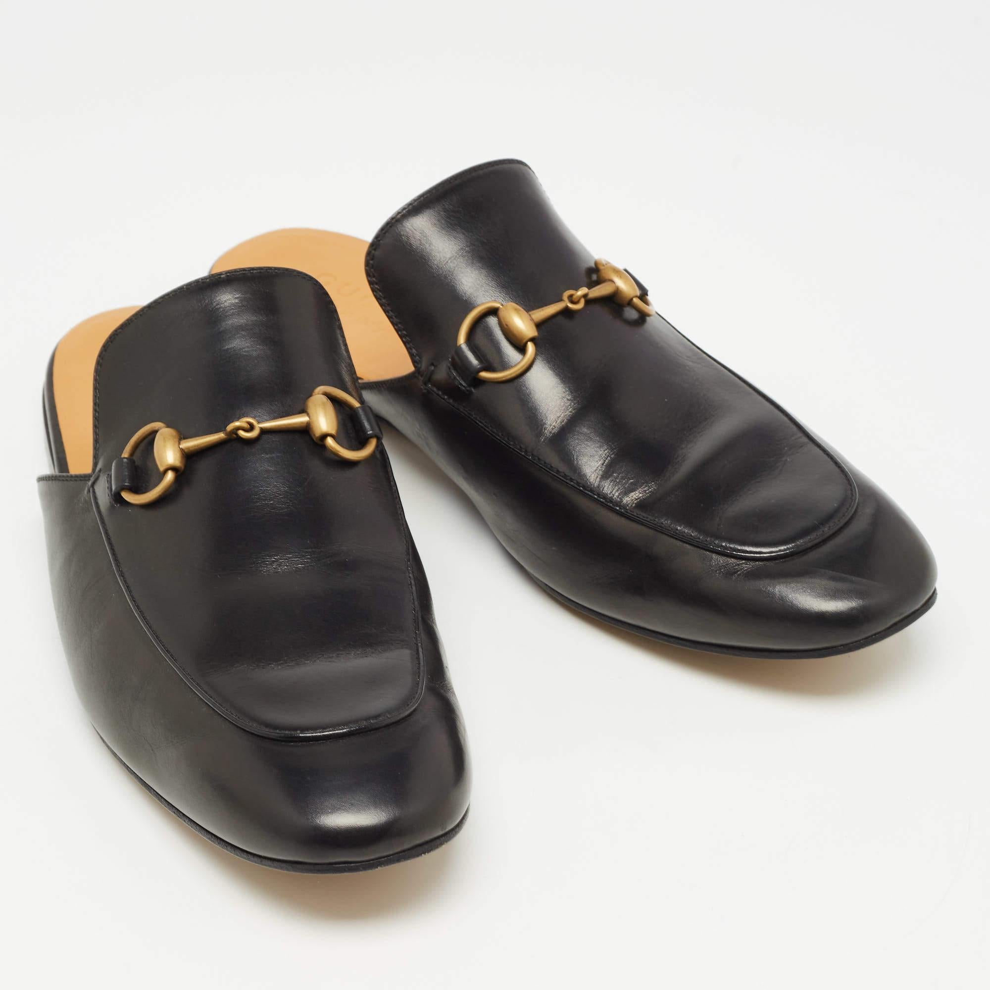 Gucci Black Leather Princetown Mules Size 43.5 In Excellent Condition In Dubai, Al Qouz 2