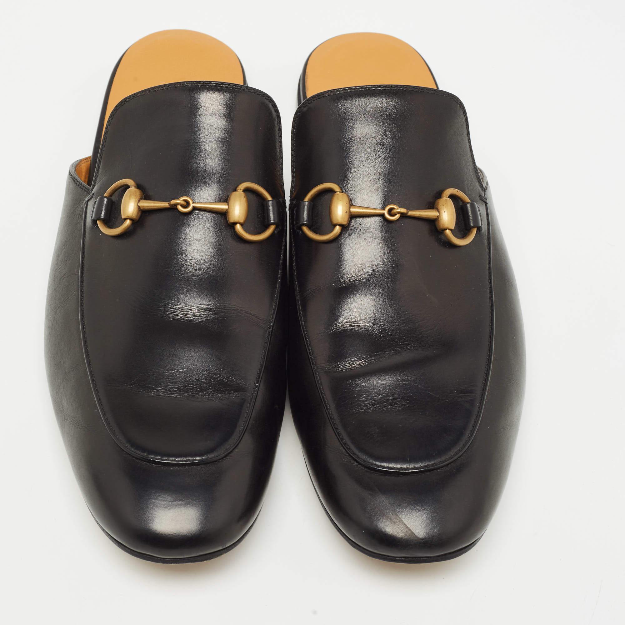 Men's Gucci Black Leather Princetown Mules Size 43.5