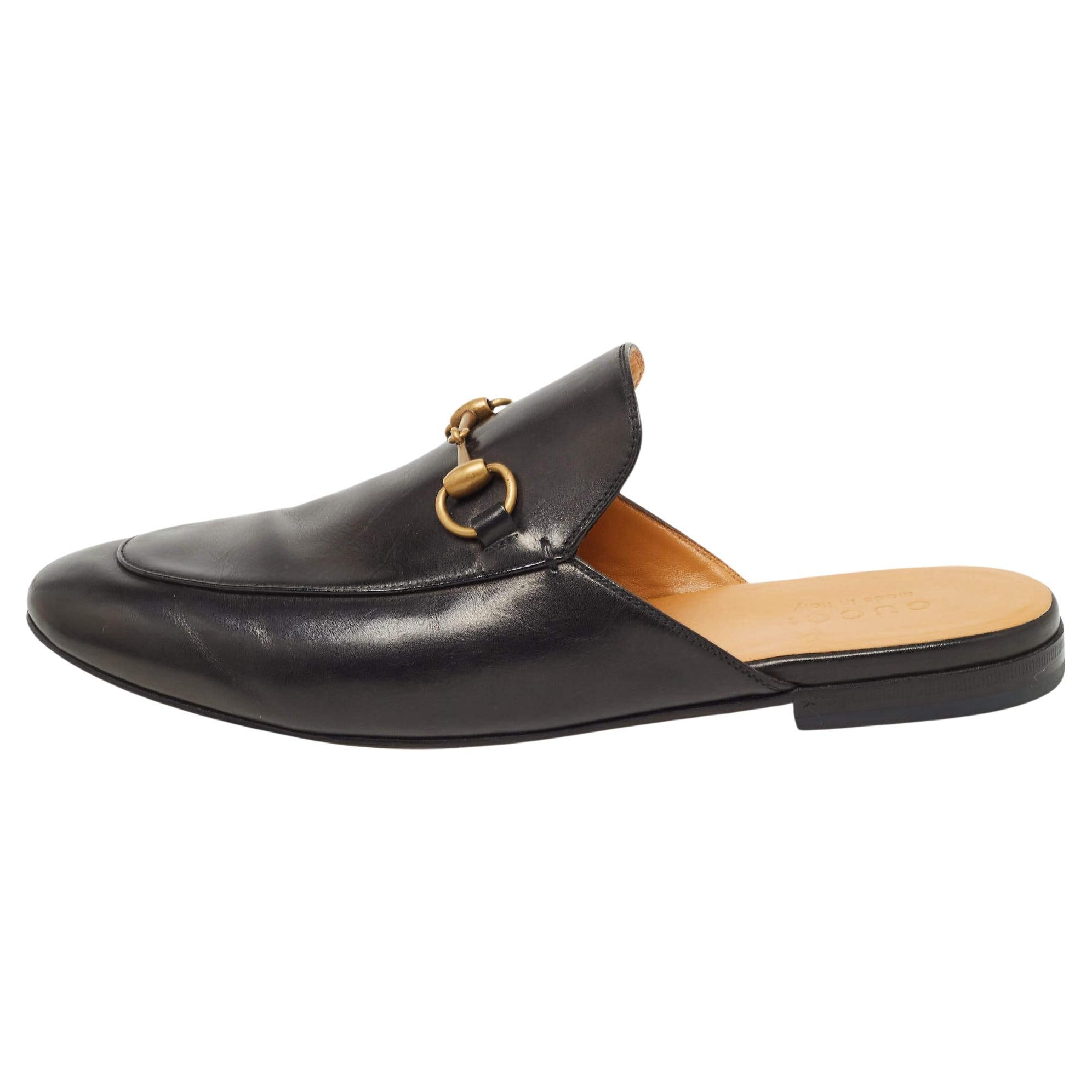 Gucci Black Leather Princetown Mules Size 43.5