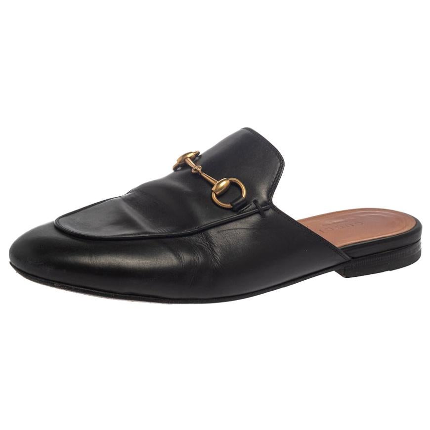 Gucci Black Leather Princetown Sandals Size 38
