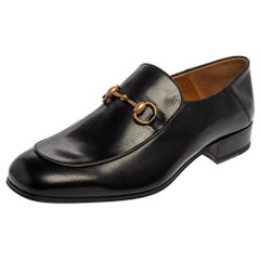 Gucci Black Leather Quentin Horsebit Loafers Size 44.5