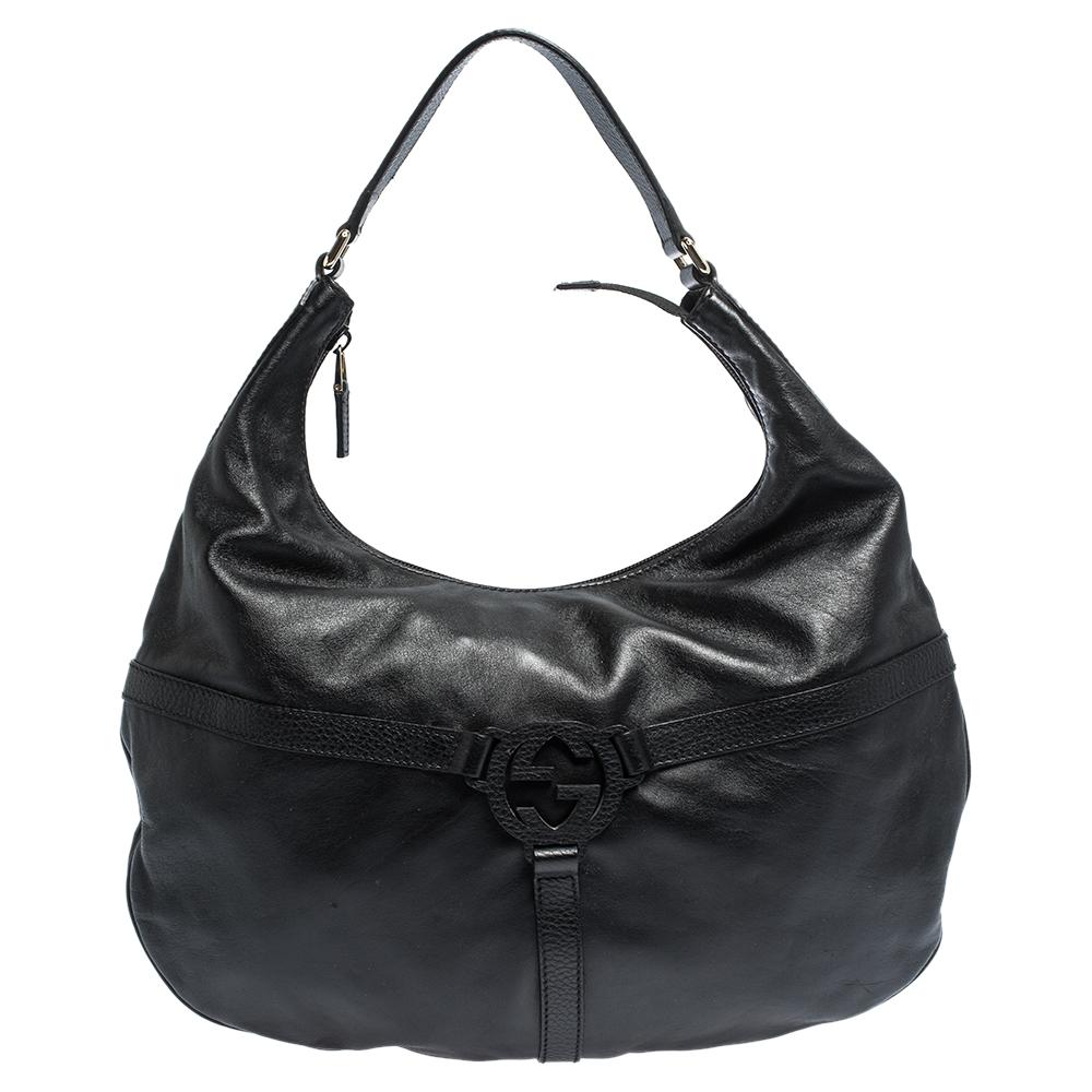 Gucci Black Leather Reins Hobo 7