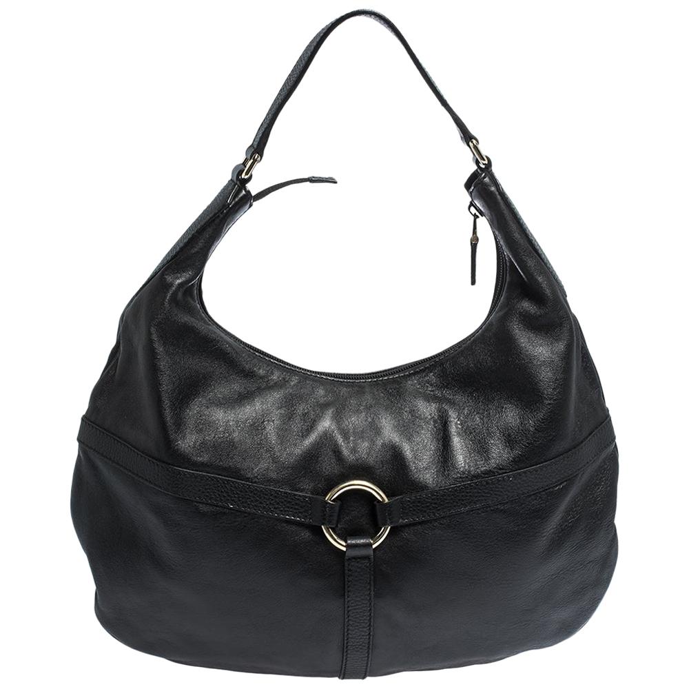 Gucci Black Leather Reins Hobo