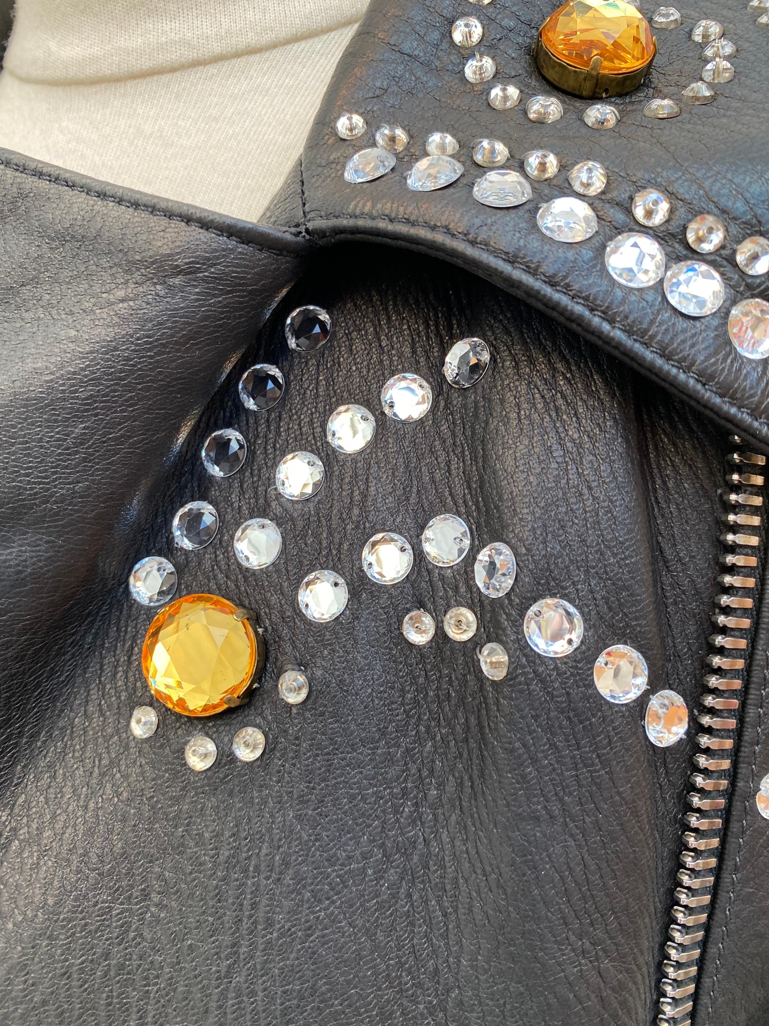 Gucci Black Leather Rhinestones Jacket  3