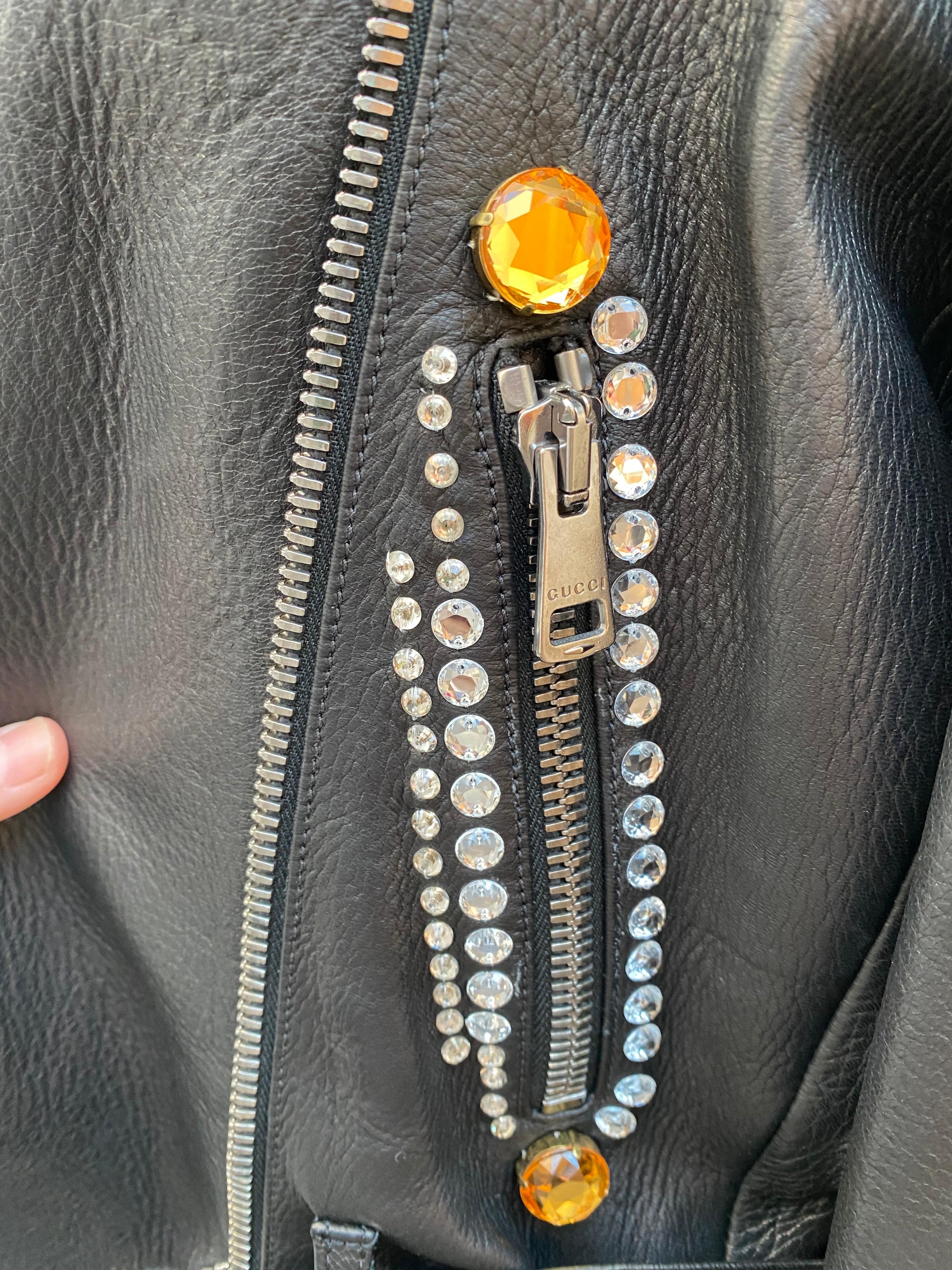 Gucci Black Leather Rhinestones Jacket  4