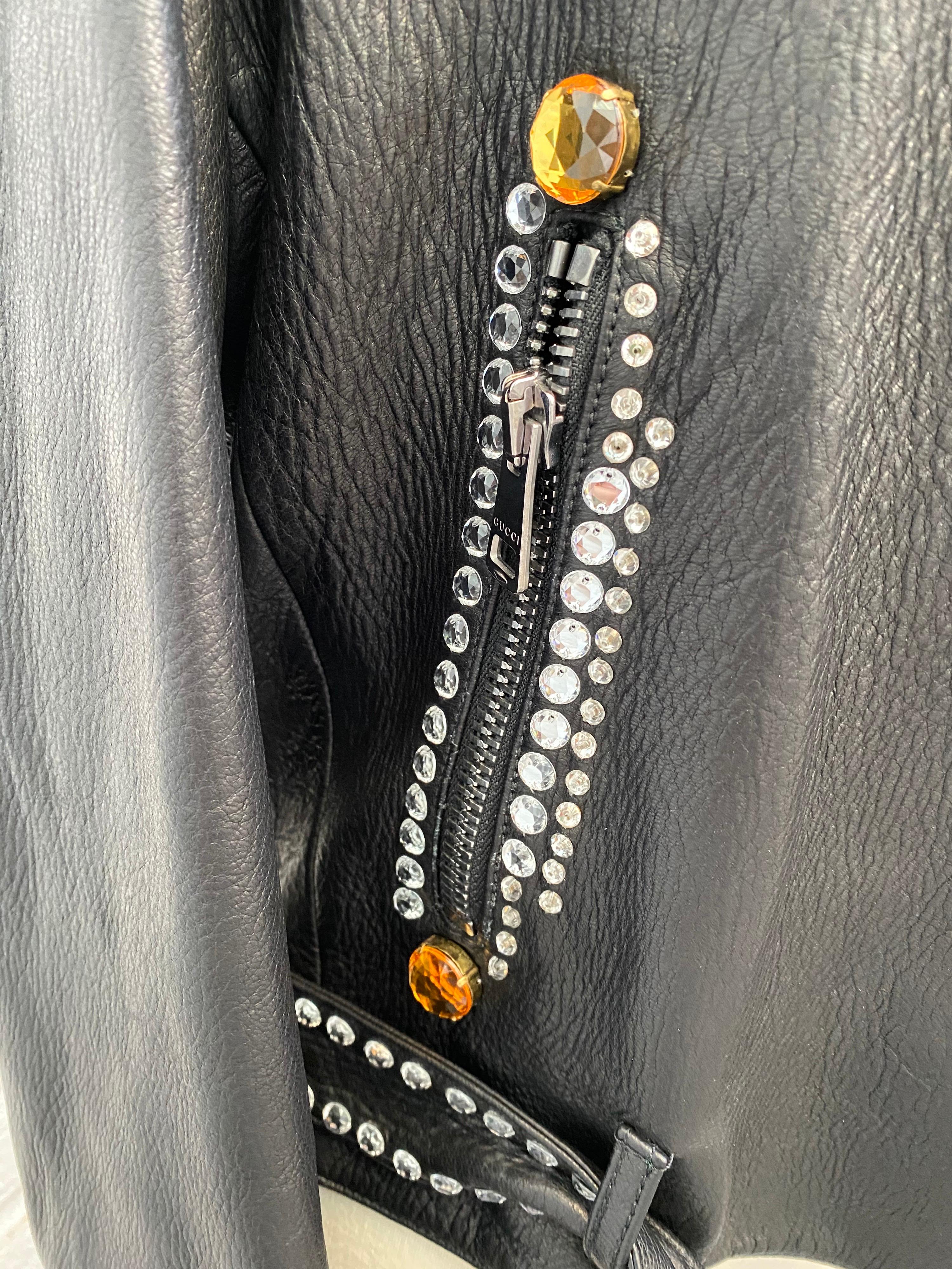 Gucci Black Leather Rhinestones Jacket  5