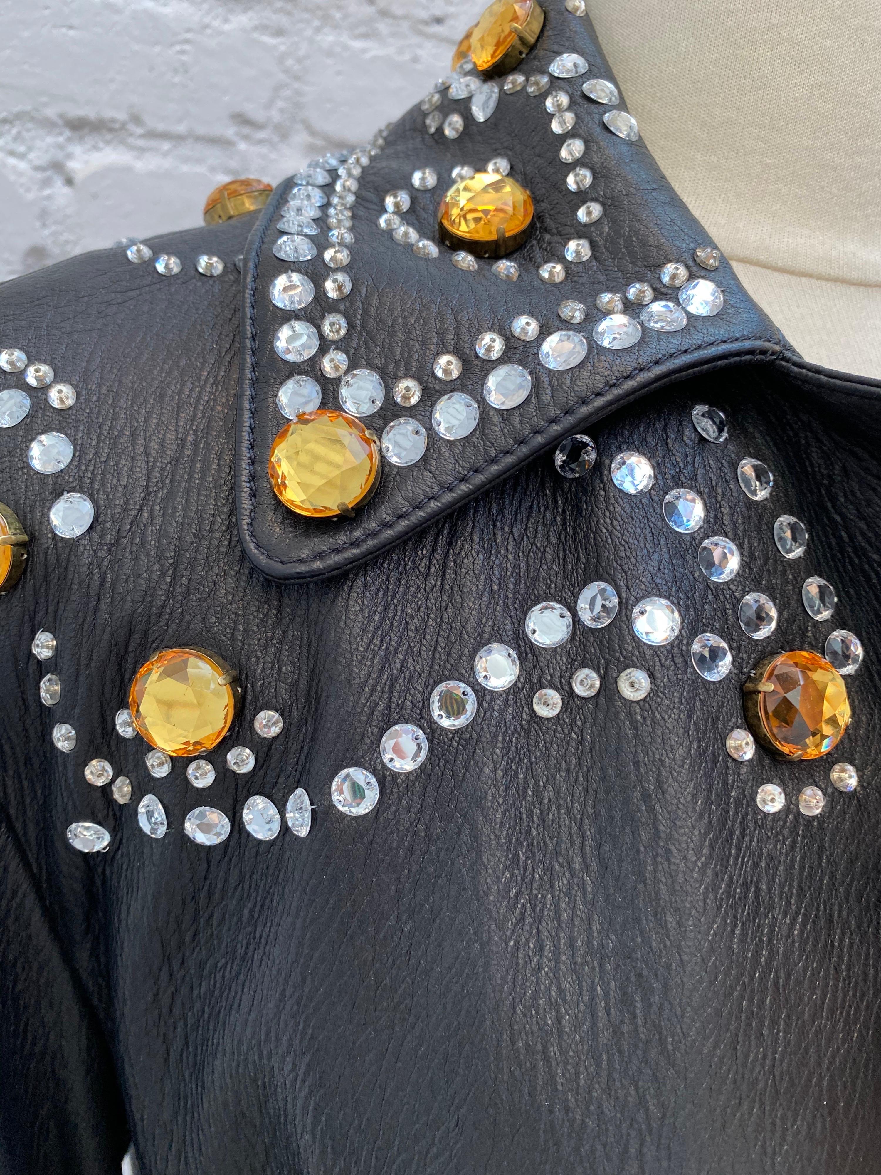 Gucci Black Leather Rhinestones Jacket  6