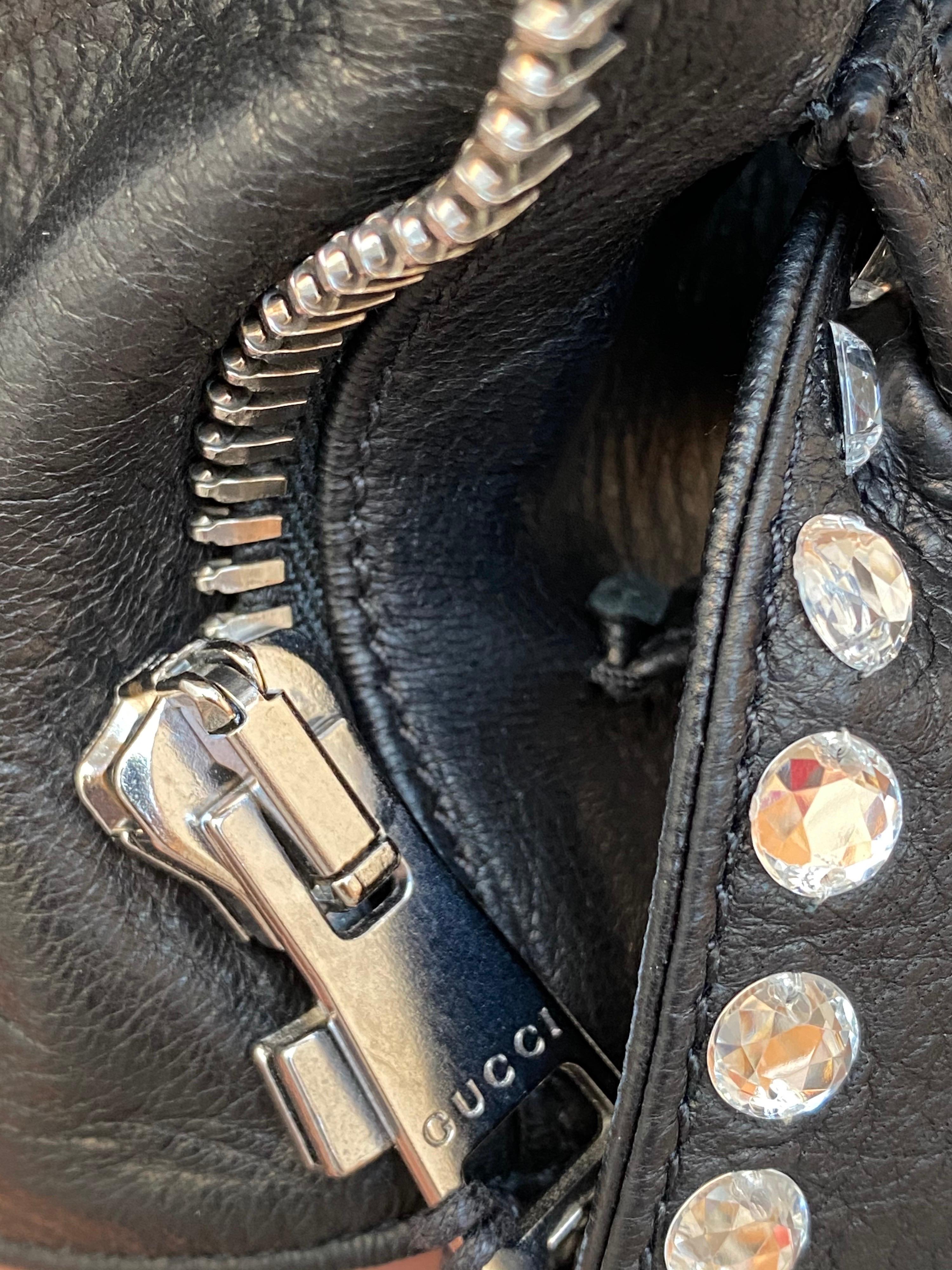 Gucci Black Leather Rhinestones Jacket  7