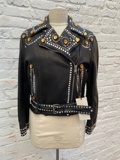 Gucci Black Leather Rhinestones Jacket