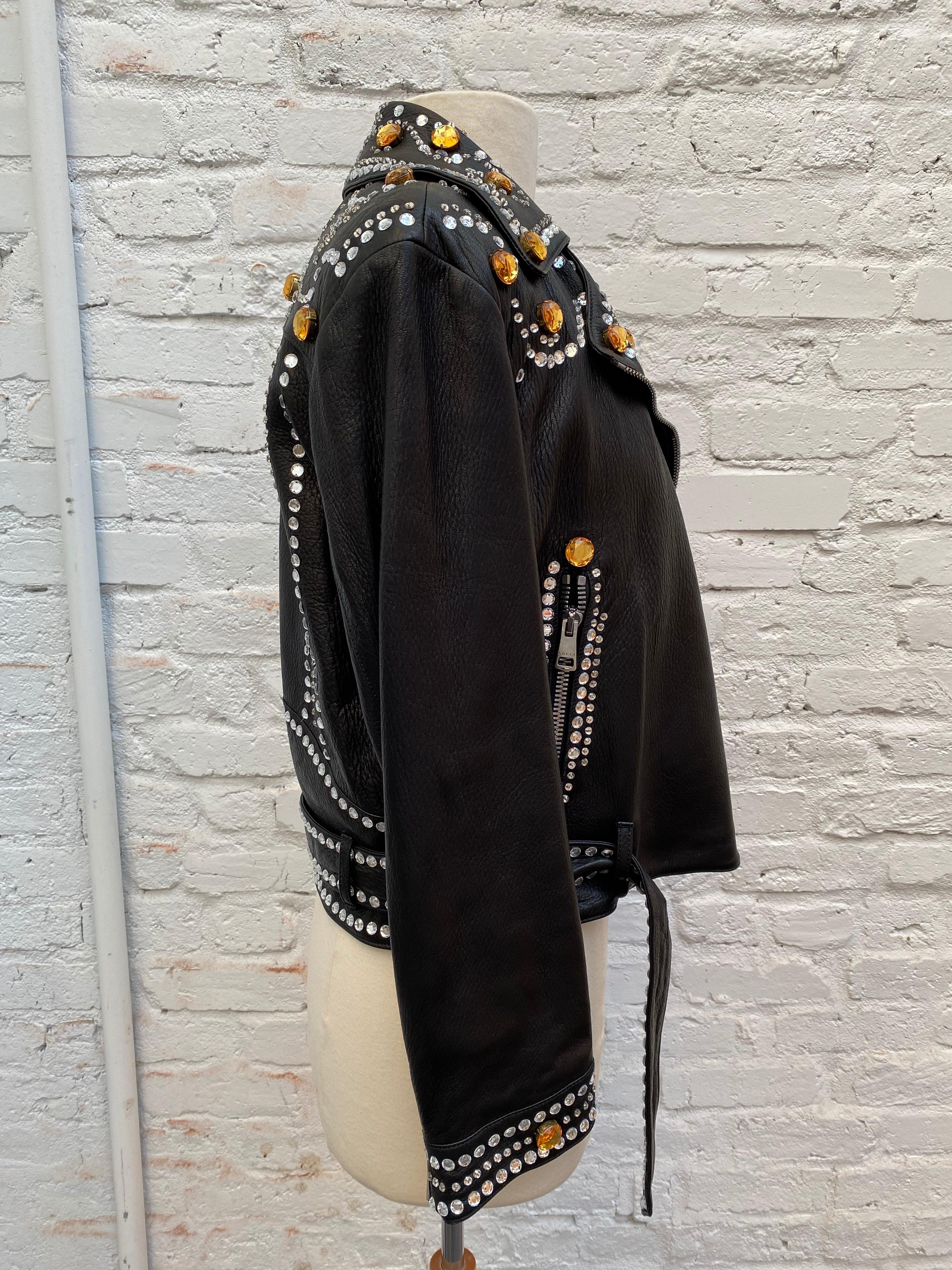 black leather jacket with rhinestones