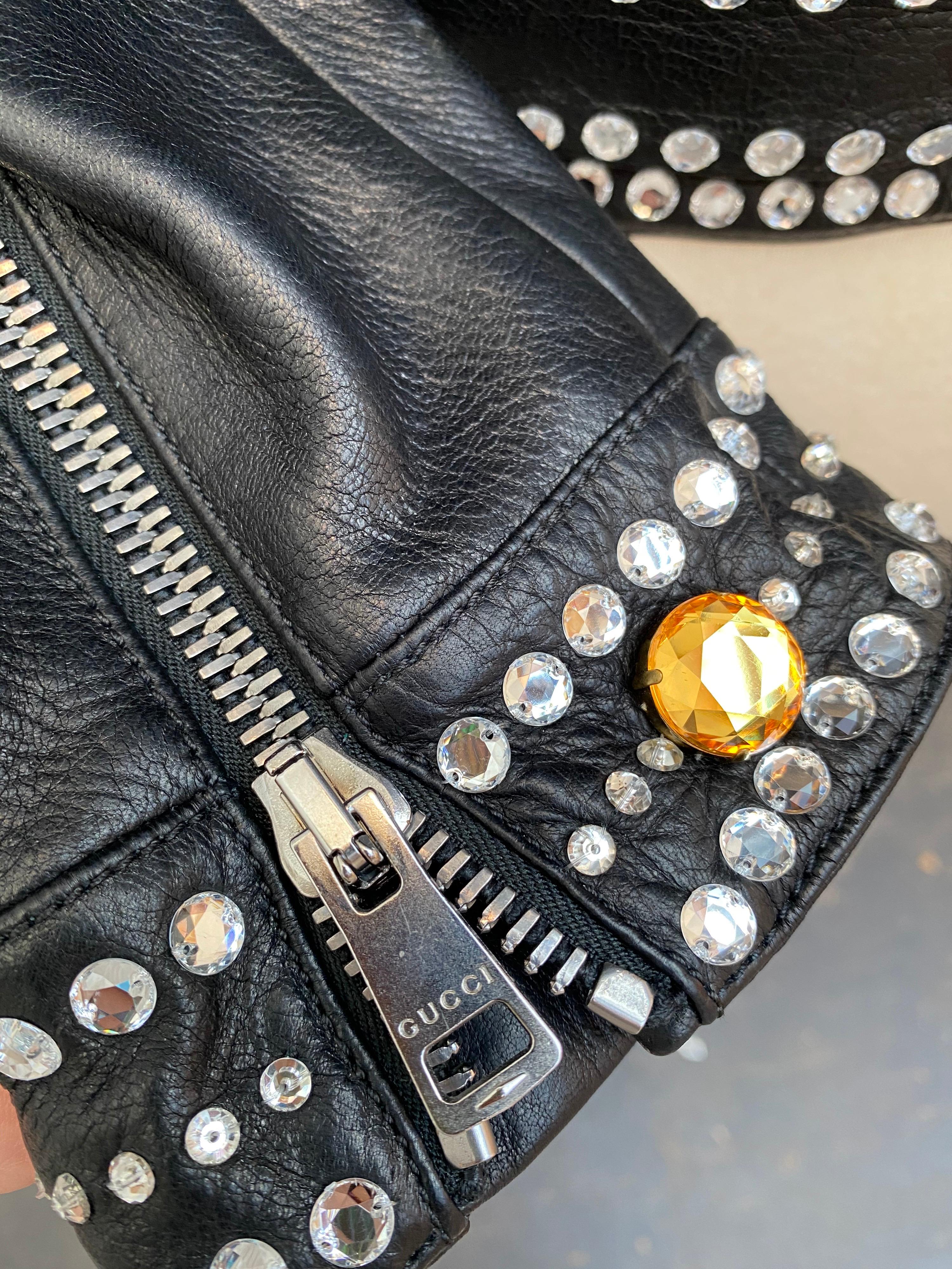 Gucci Black Leather Rhinestones Jacket  In New Condition In Athens, GA