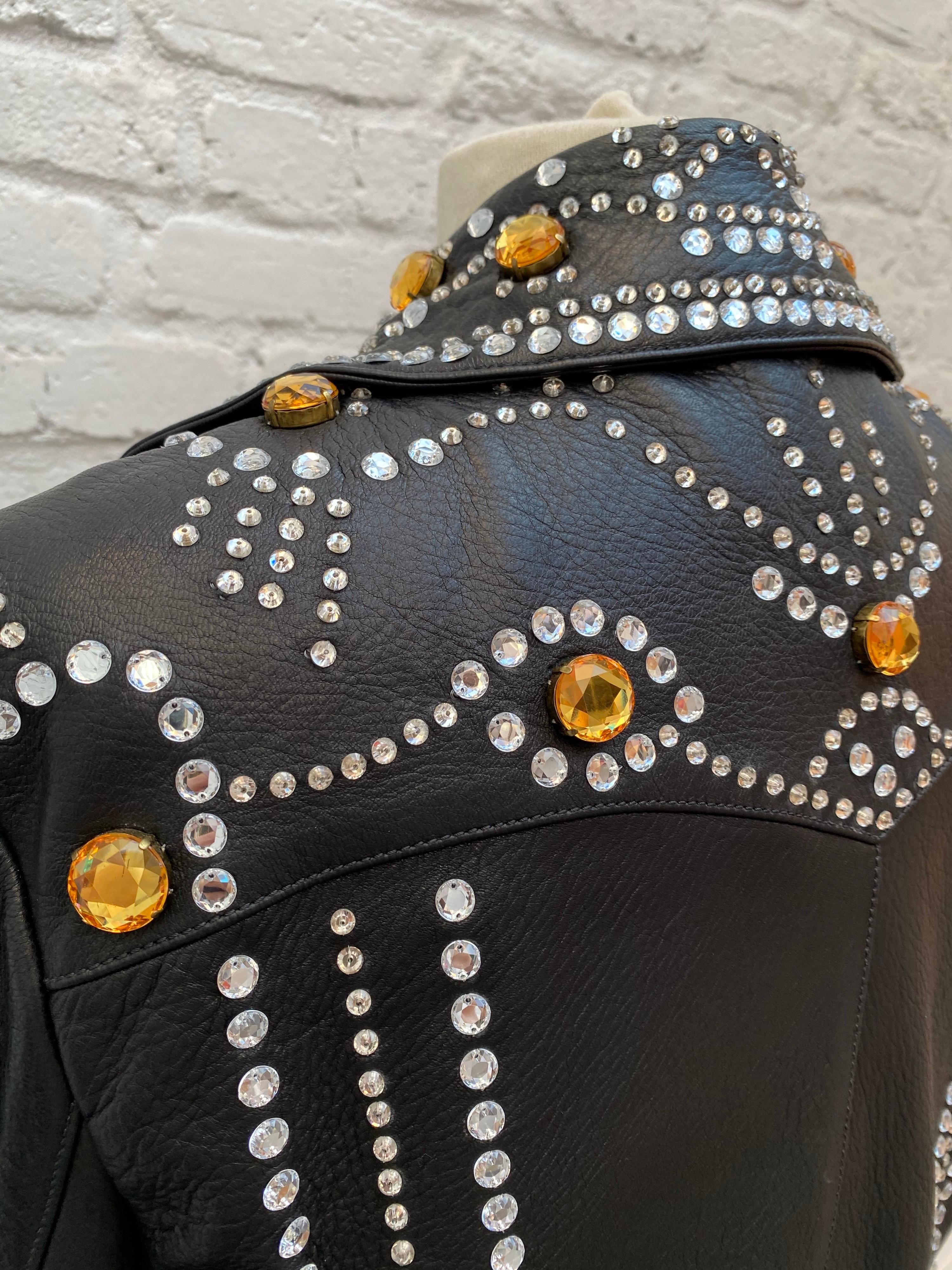Women's or Men's Gucci Black Leather Rhinestones Jacket 