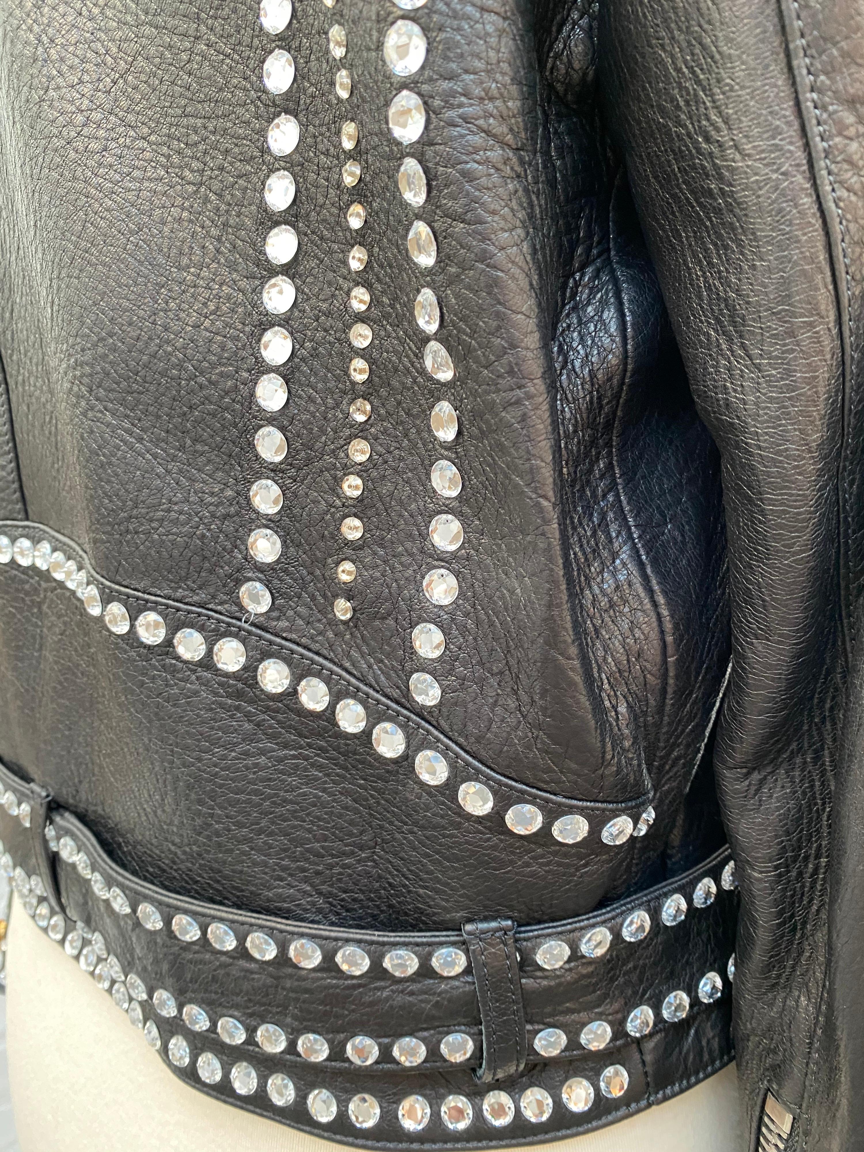 Gucci Black Leather Rhinestones Jacket  1