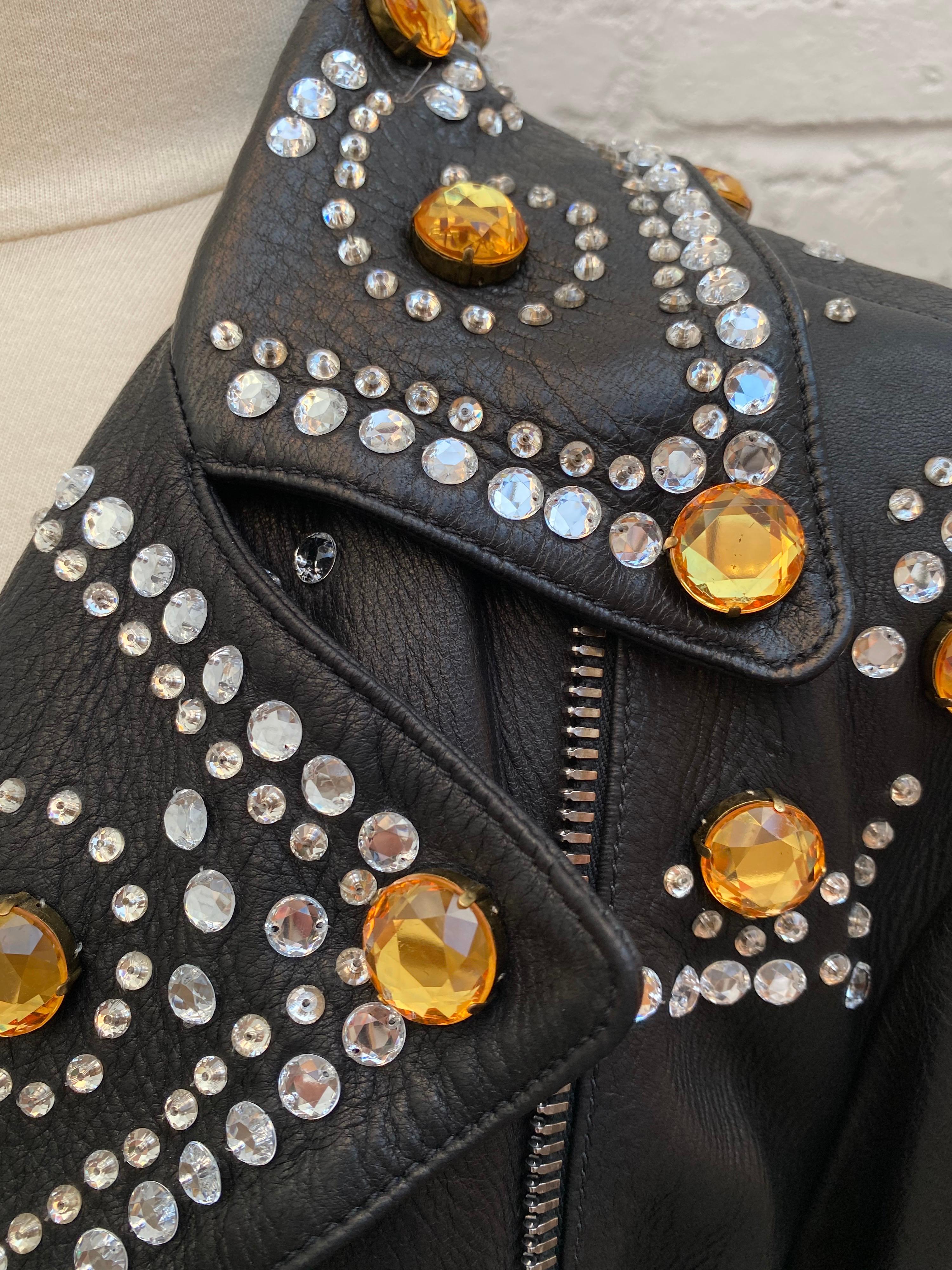 Gucci Black Leather Rhinestones Jacket  2