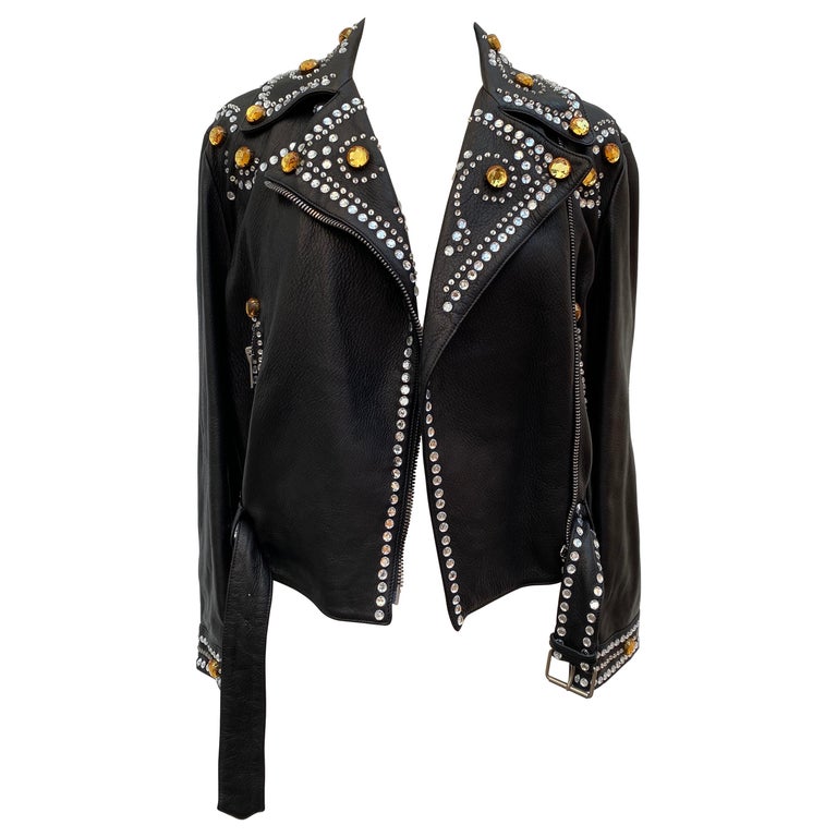 Gucci Rhinestone Gucci Black Leather Rhinestones Jacket at 1stDibs