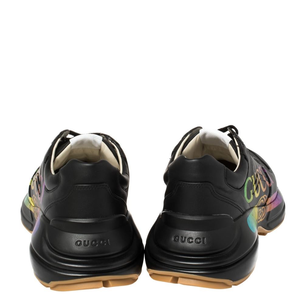 Gucci Black Leather Rhyton Gucci Logo Sneakers Size 41 In New Condition In Dubai, Al Qouz 2
