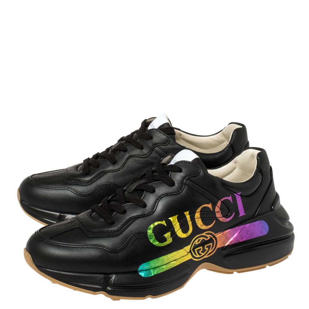 Gucci Black Leather Rhyton Gucci Logo Sneakers Size 41 1