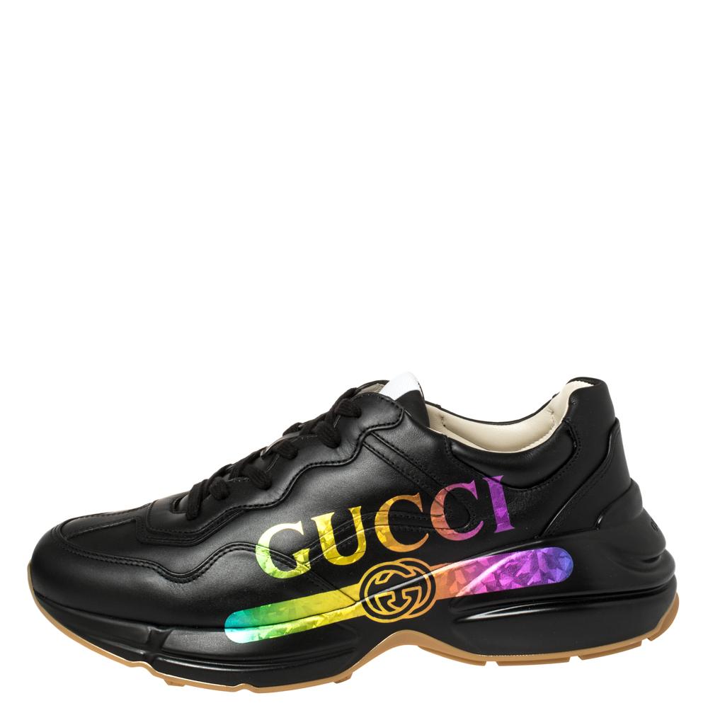 Gucci Black Leather Rhyton Gucci Logo Sneakers Size 41 4
