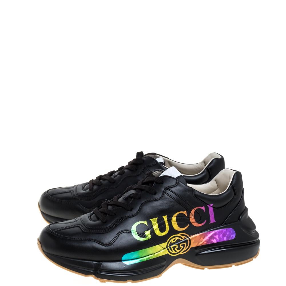 Gucci Black Leather Rhyton Gucci Logo Sneakers Size 42 1