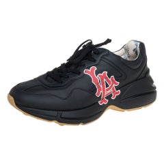 Gucci Black Leather Rhyton LA Angels™ Print Low Top Sneakers Size 44.5