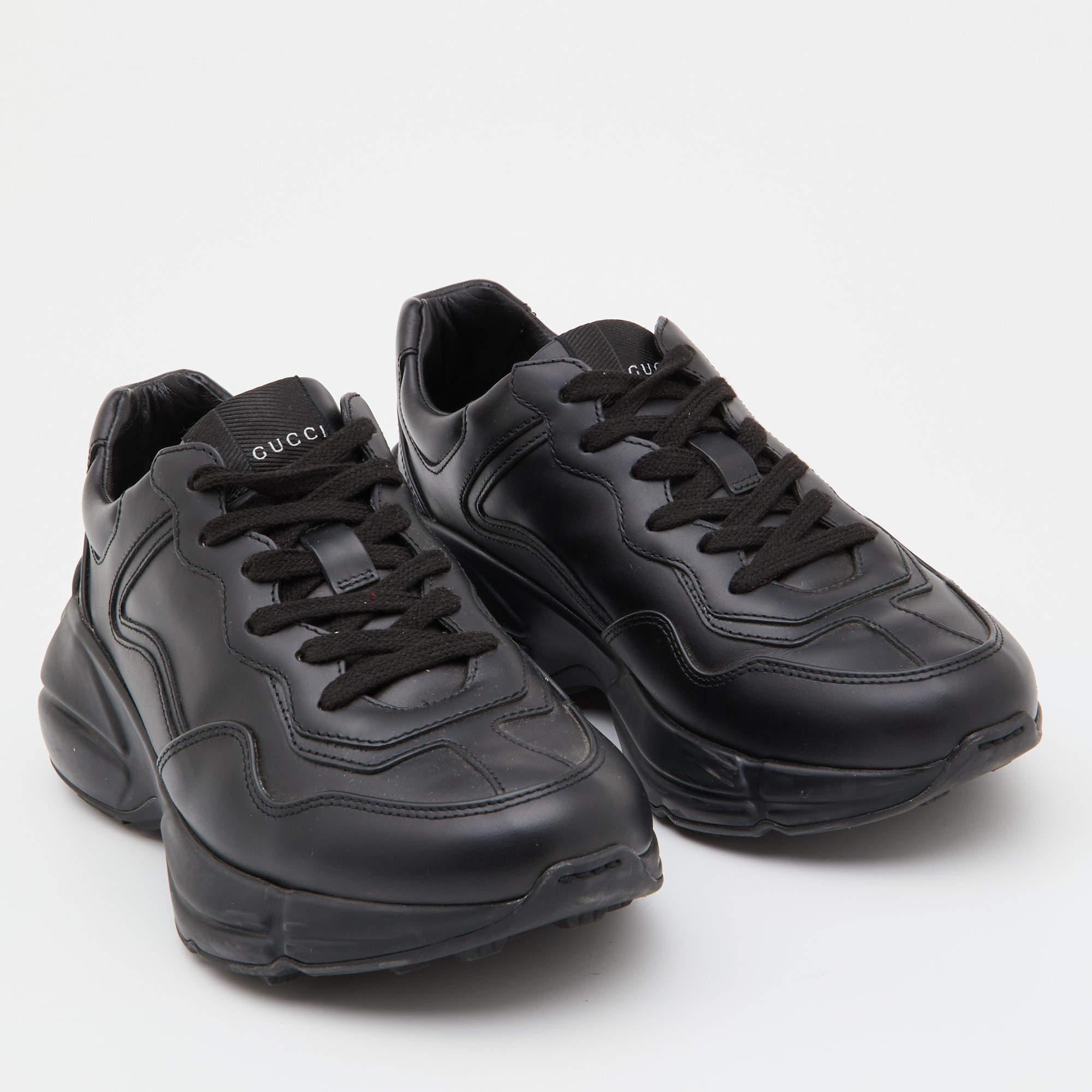 Gucci Black Leather Rhyton Sneakers Size 36 In Excellent Condition In Dubai, Al Qouz 2
