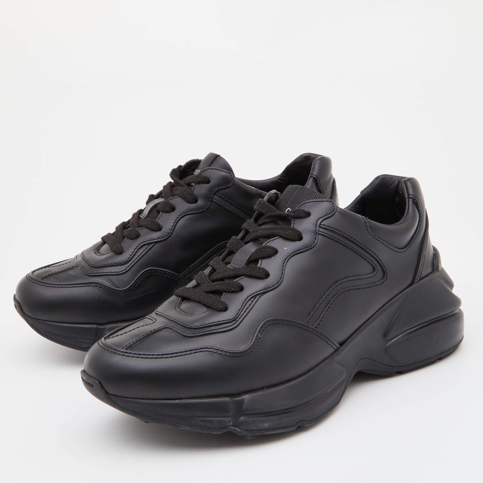 Gucci Black Leather Rhyton Sneakers Size 36 4