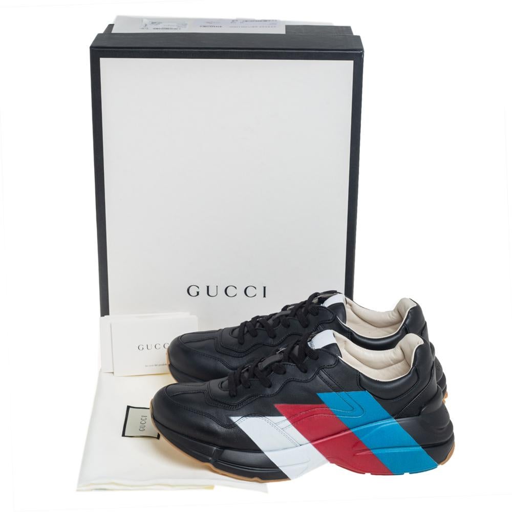 Gucci Black Leather Rhyton Web Print Sneakers Size 42 1